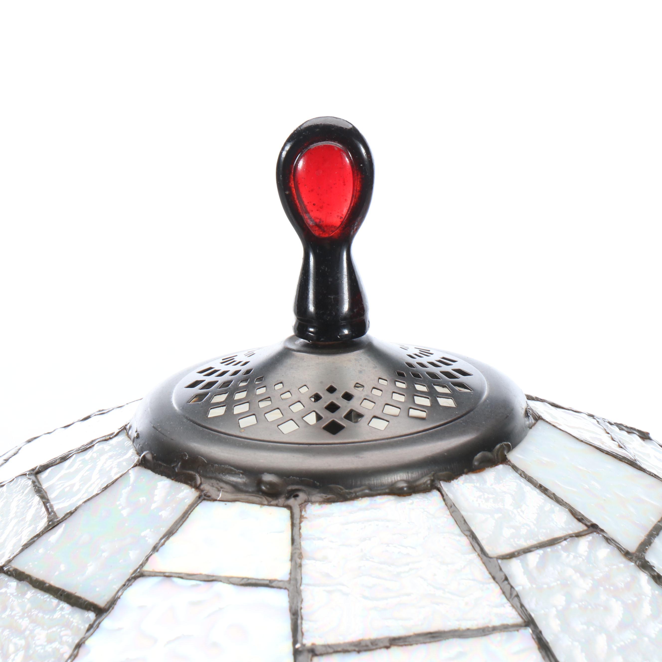 Victorian Style Slag Glass and Jeweled Table Lamp with Matching Shade, 21st C