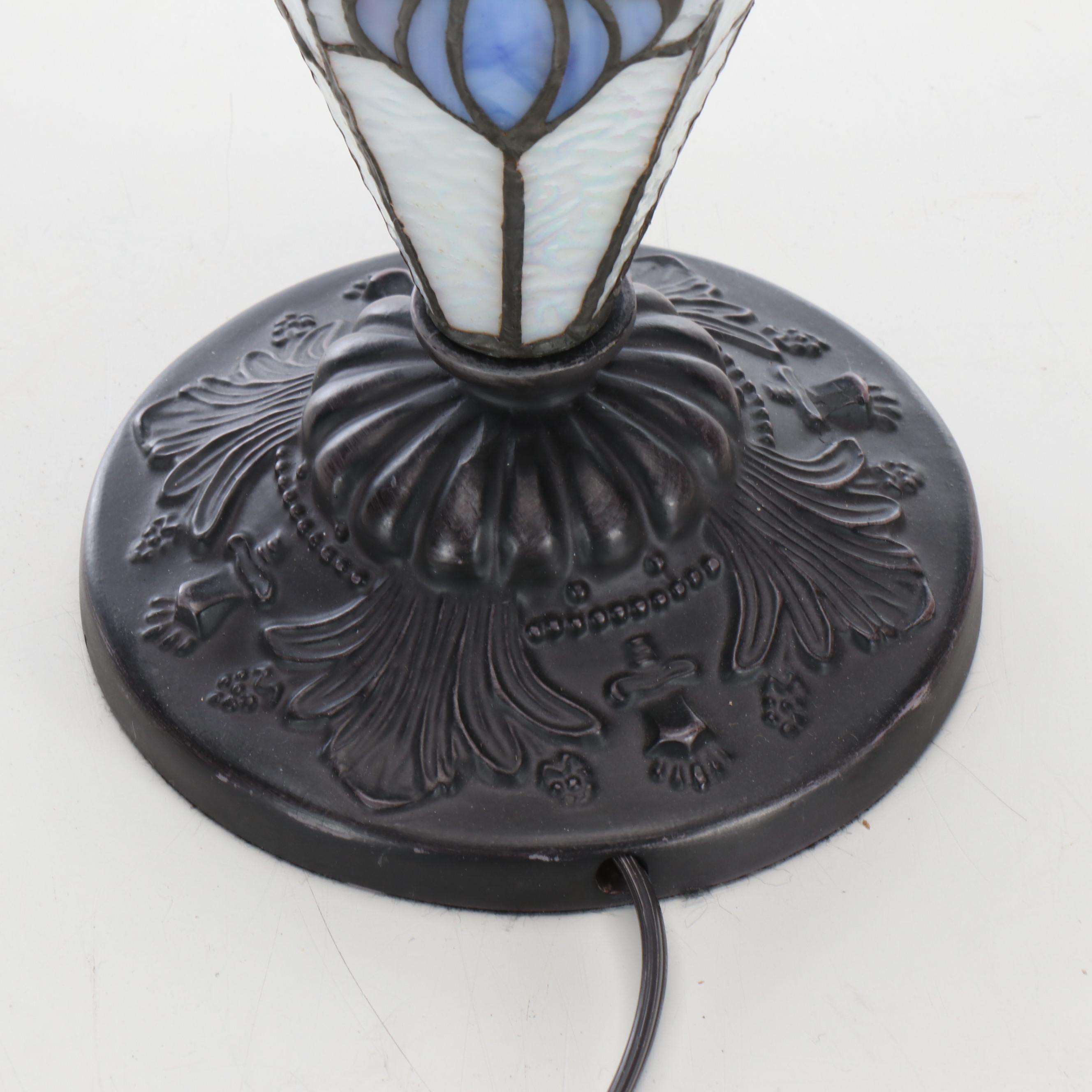Victorian Style Slag Glass and Jeweled Table Lamp with Matching Shade, 21st C