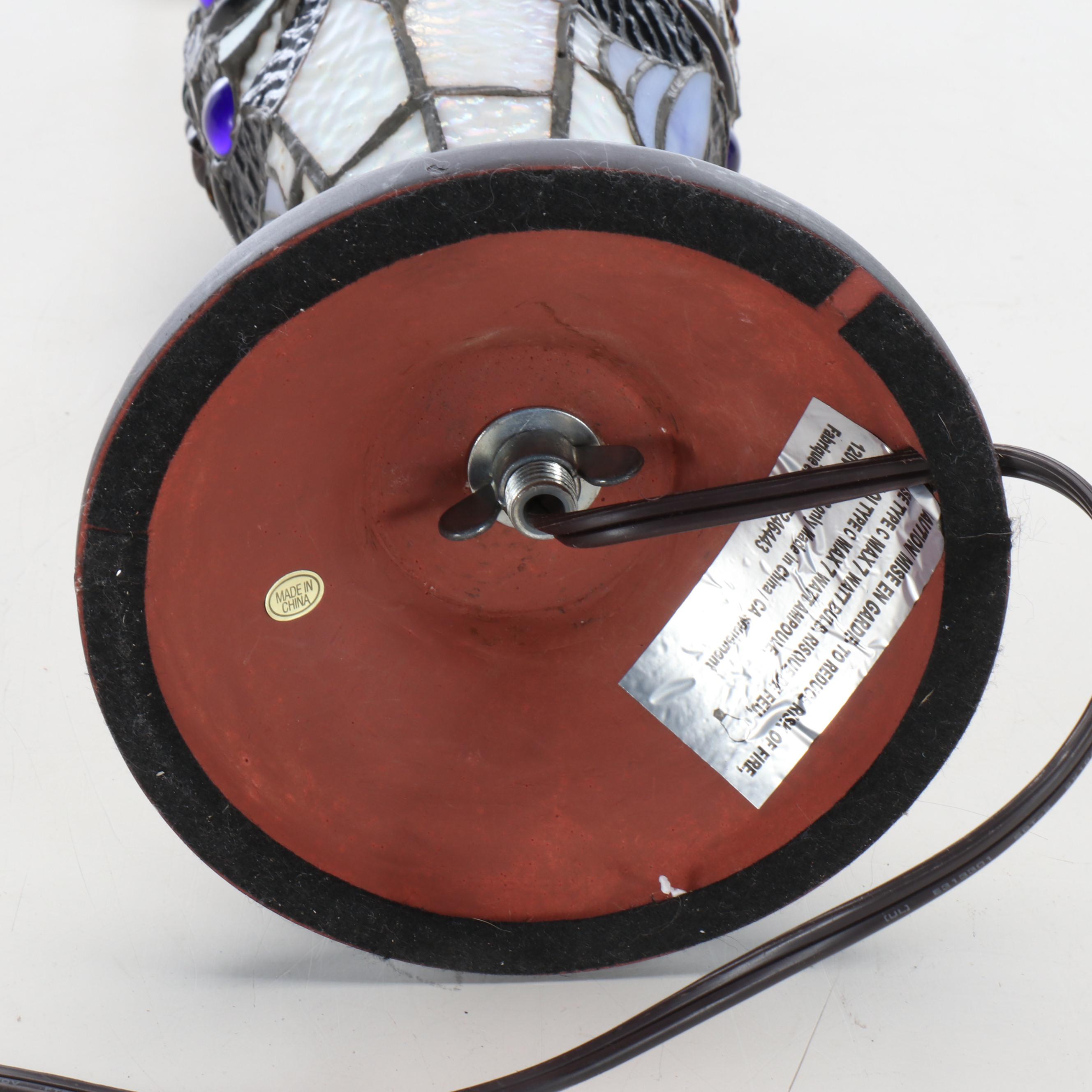 Victorian Style Slag Glass and Jeweled Table Lamp with Matching Shade, 21st C