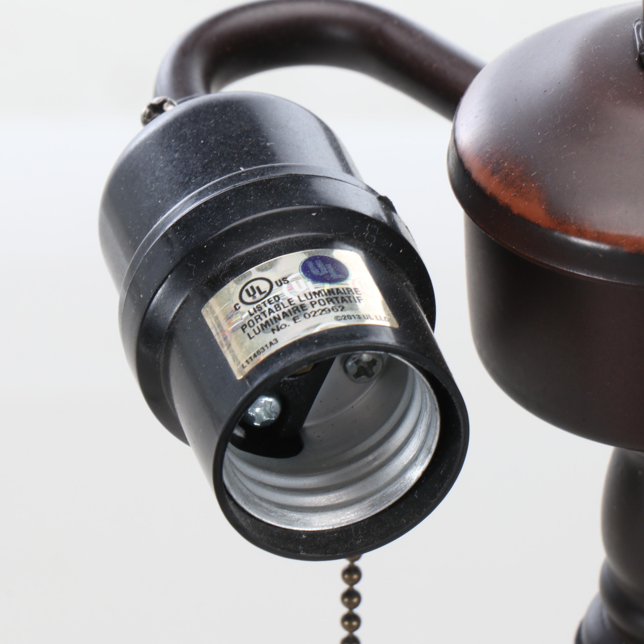 Victorian Style Slag Glass and Jeweled Table Lamp with Matching Shade, 21st C