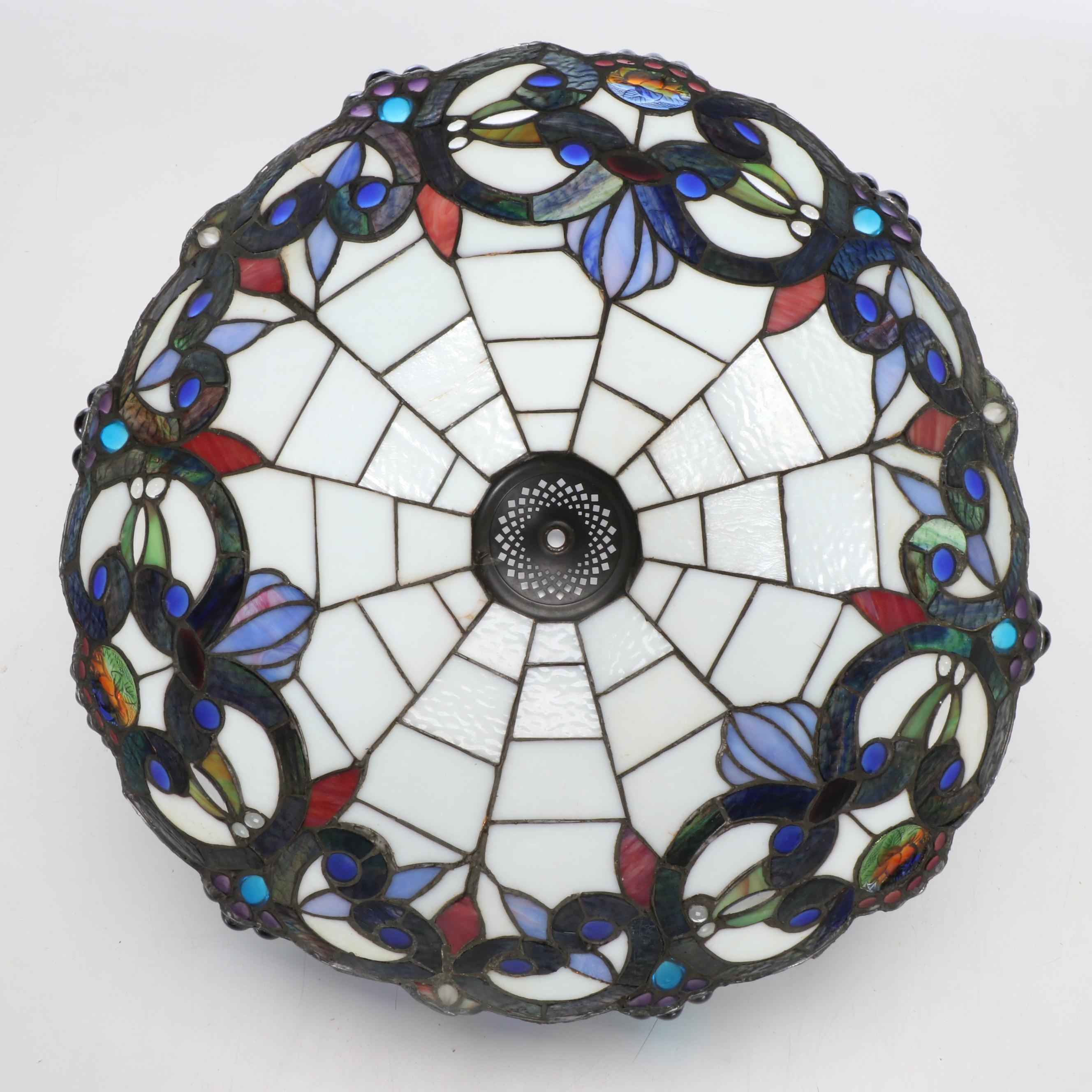 Victorian Style Slag Glass and Jeweled Table Lamp with Matching Shade, 21st C