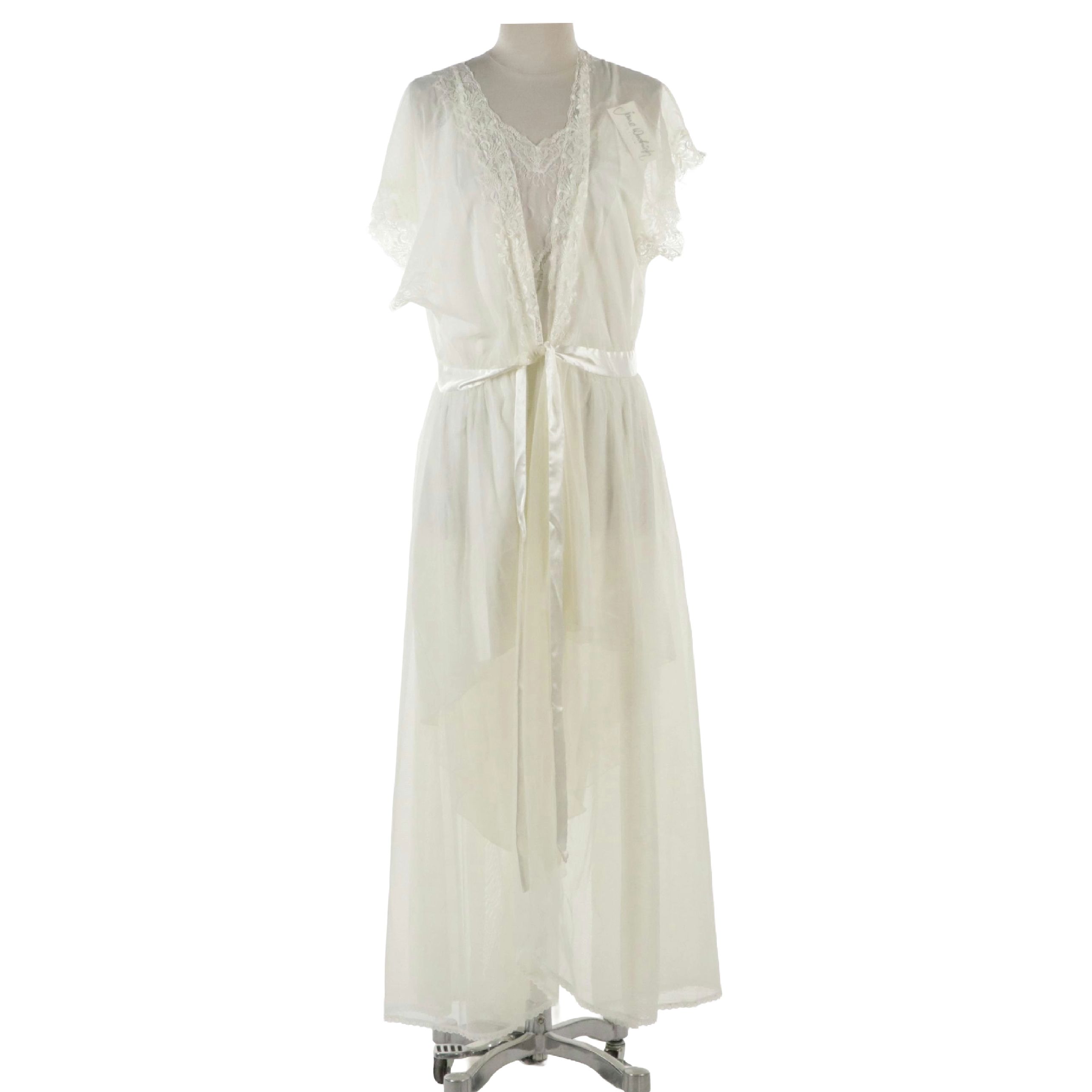 Jane Woolrich White Lace Trimmed Chemise and Matching Robe, With Tag