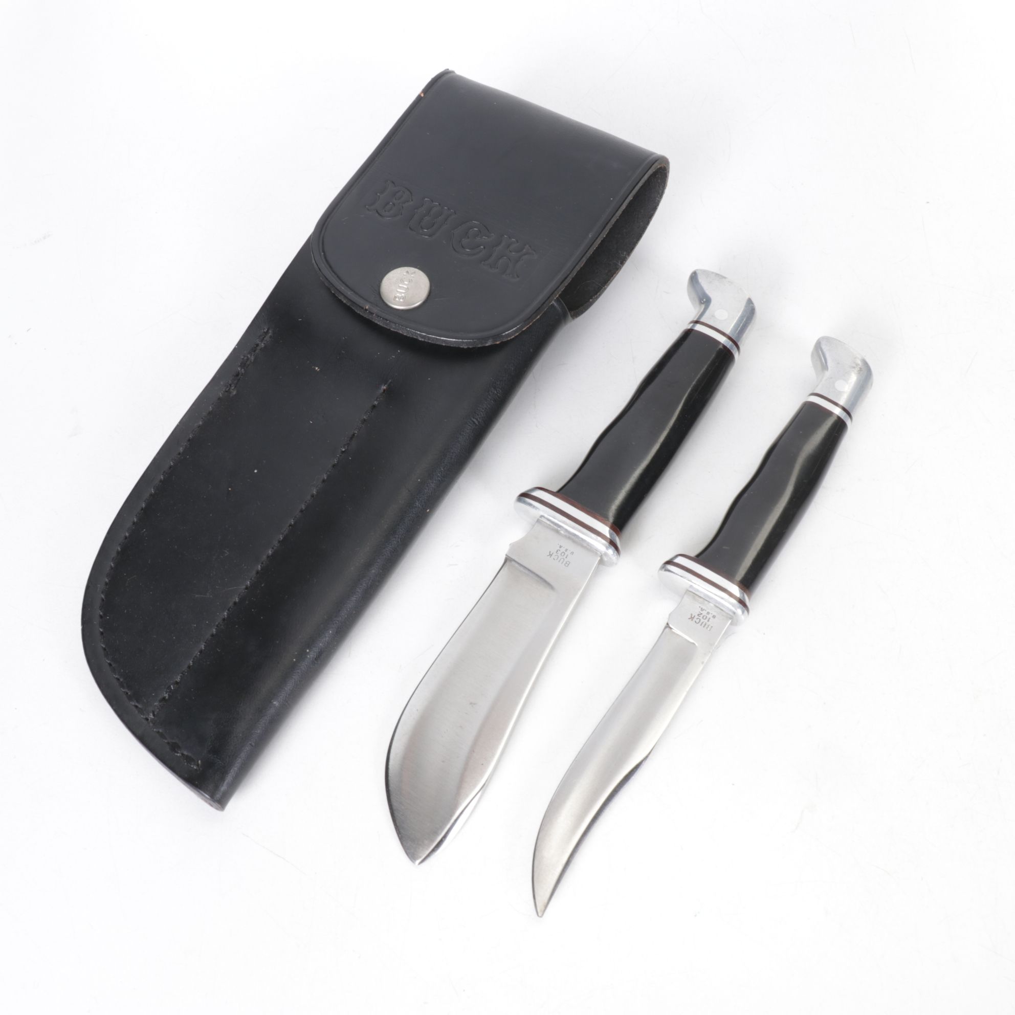 Three Buck Fixed Blade Knives, Late 20th Century