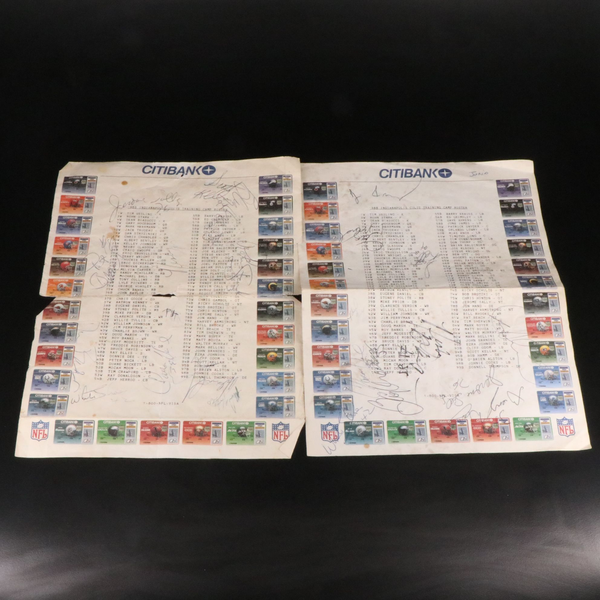 1988 Indianapolis Colts Team Signed Training Camp Football Rosters