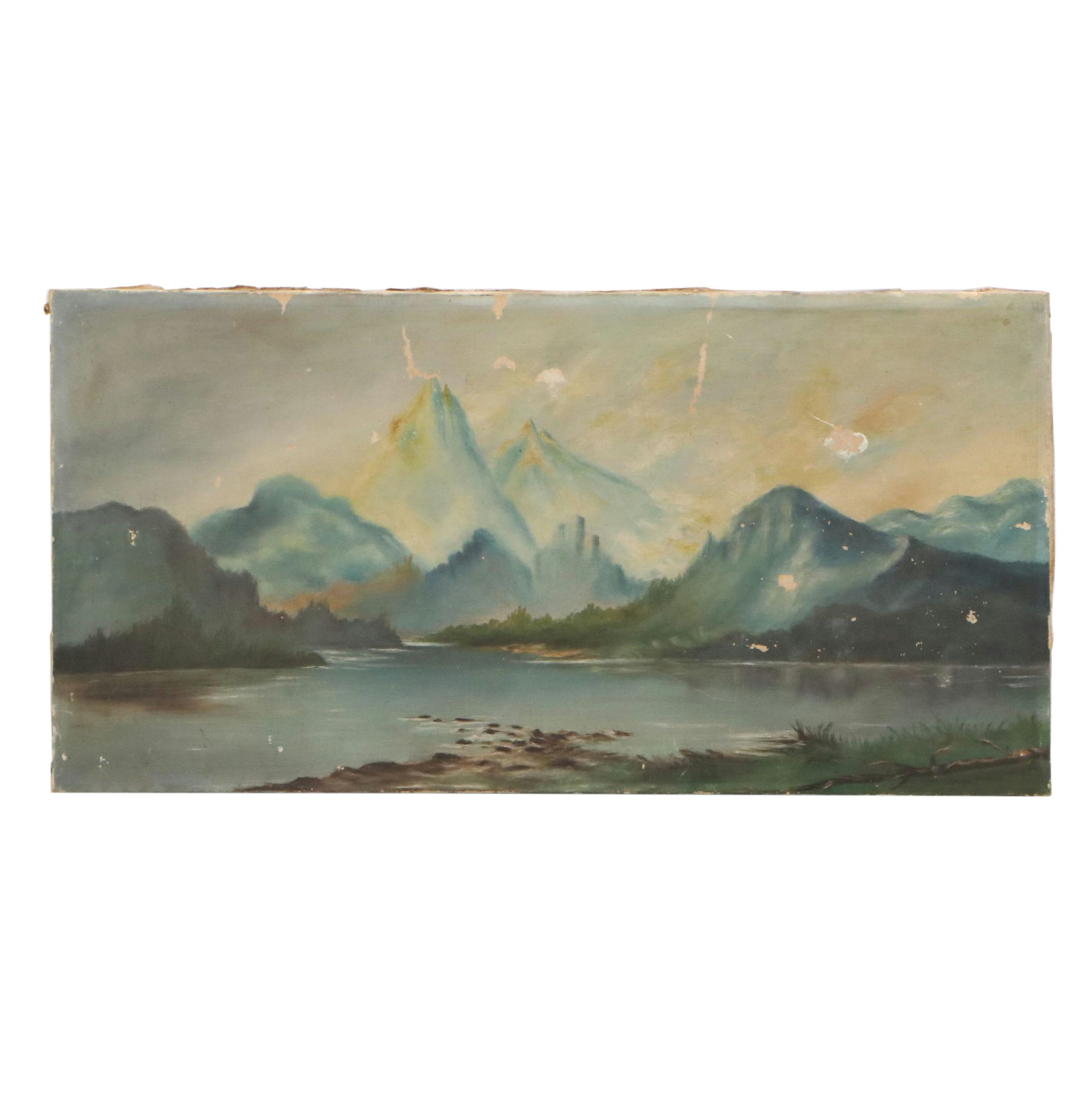 Oil Painting of Mountain Landscape "Lake Esther," 19th to Early 20th Century