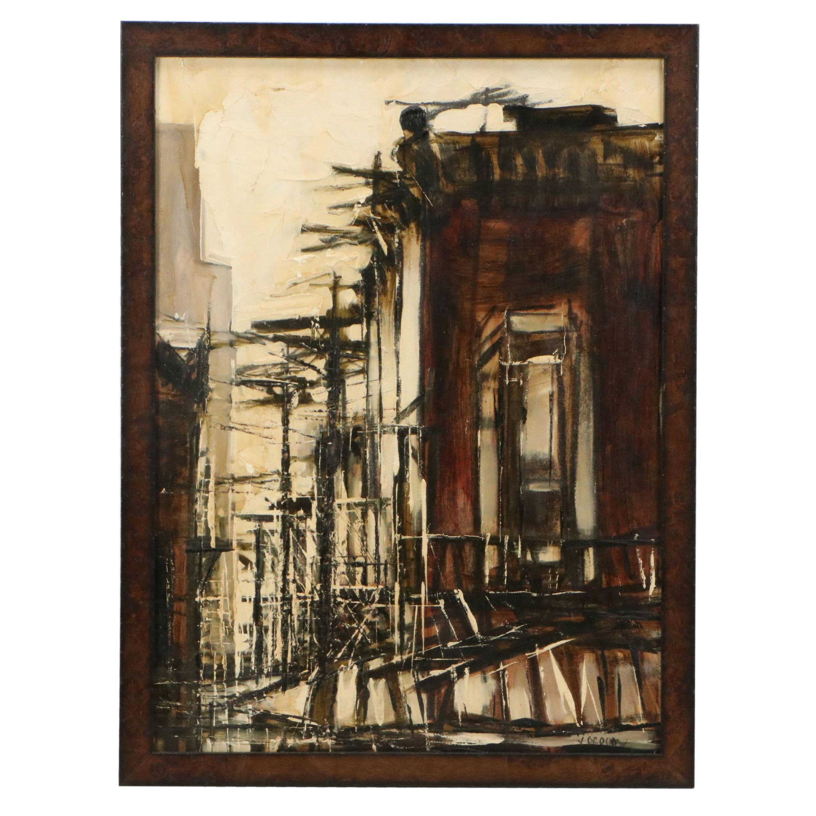 James Groody Oil Painting of Abstract Cityscape