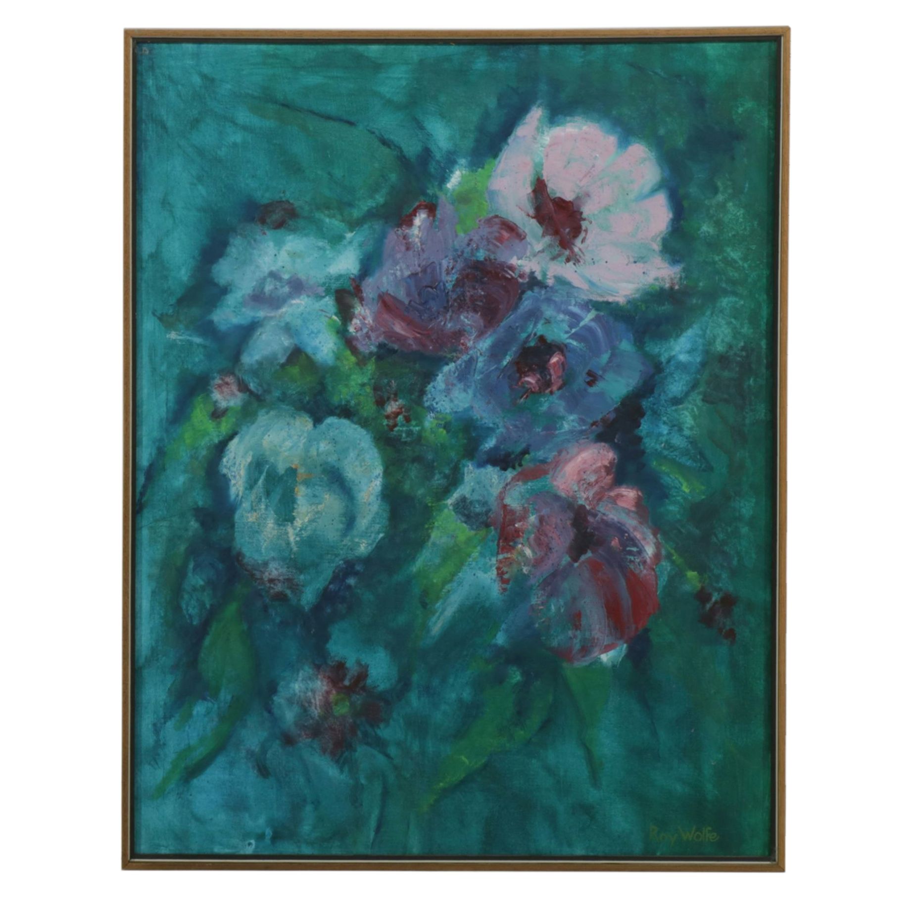 Roy Wolfe Cool-Toned Impressionist Oil Painting of an Abstracted Flower Bouquet