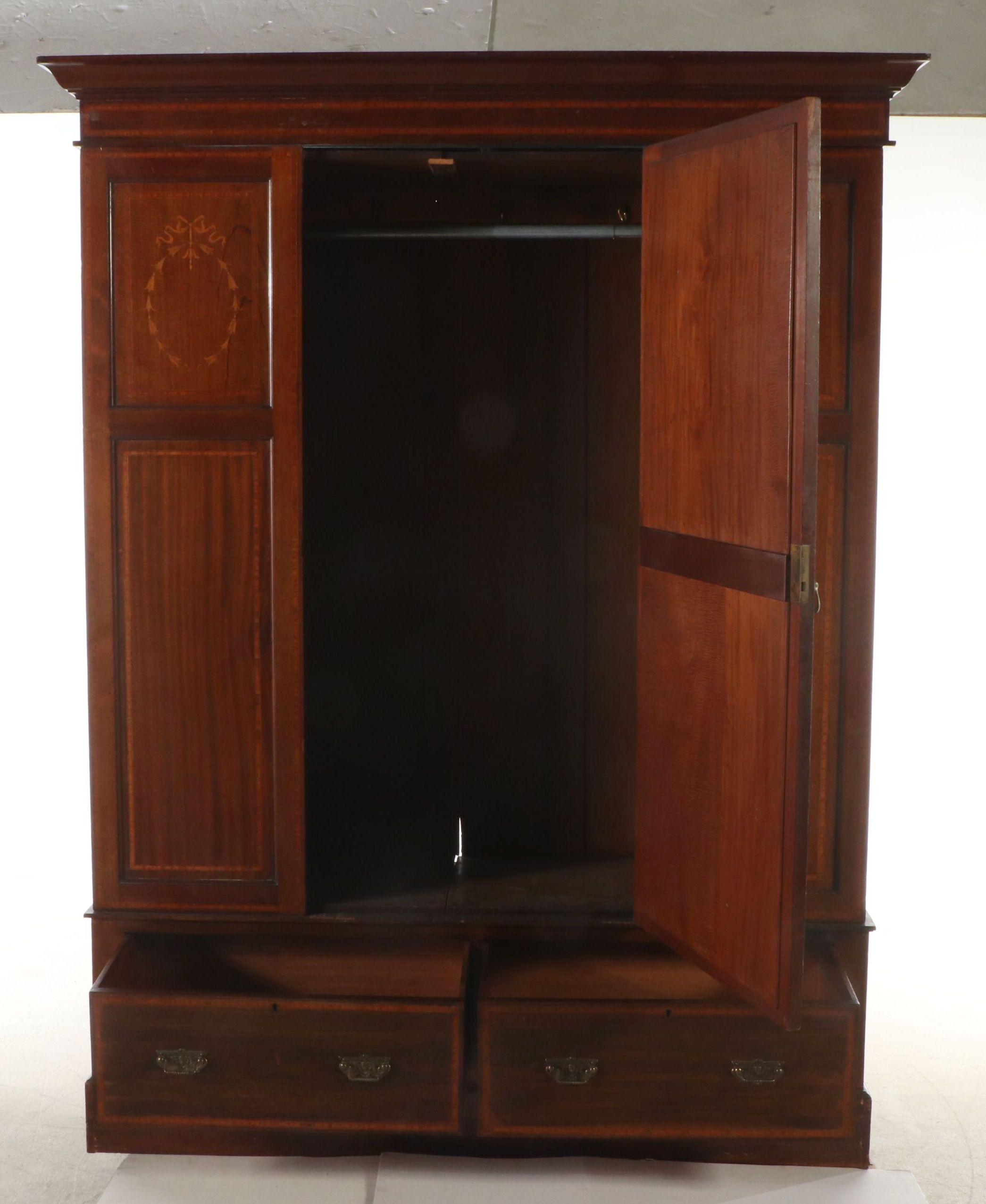 Edwardian Marquetry Inlaid Mahogany Wardrobe with Mirror, Early 20th Century