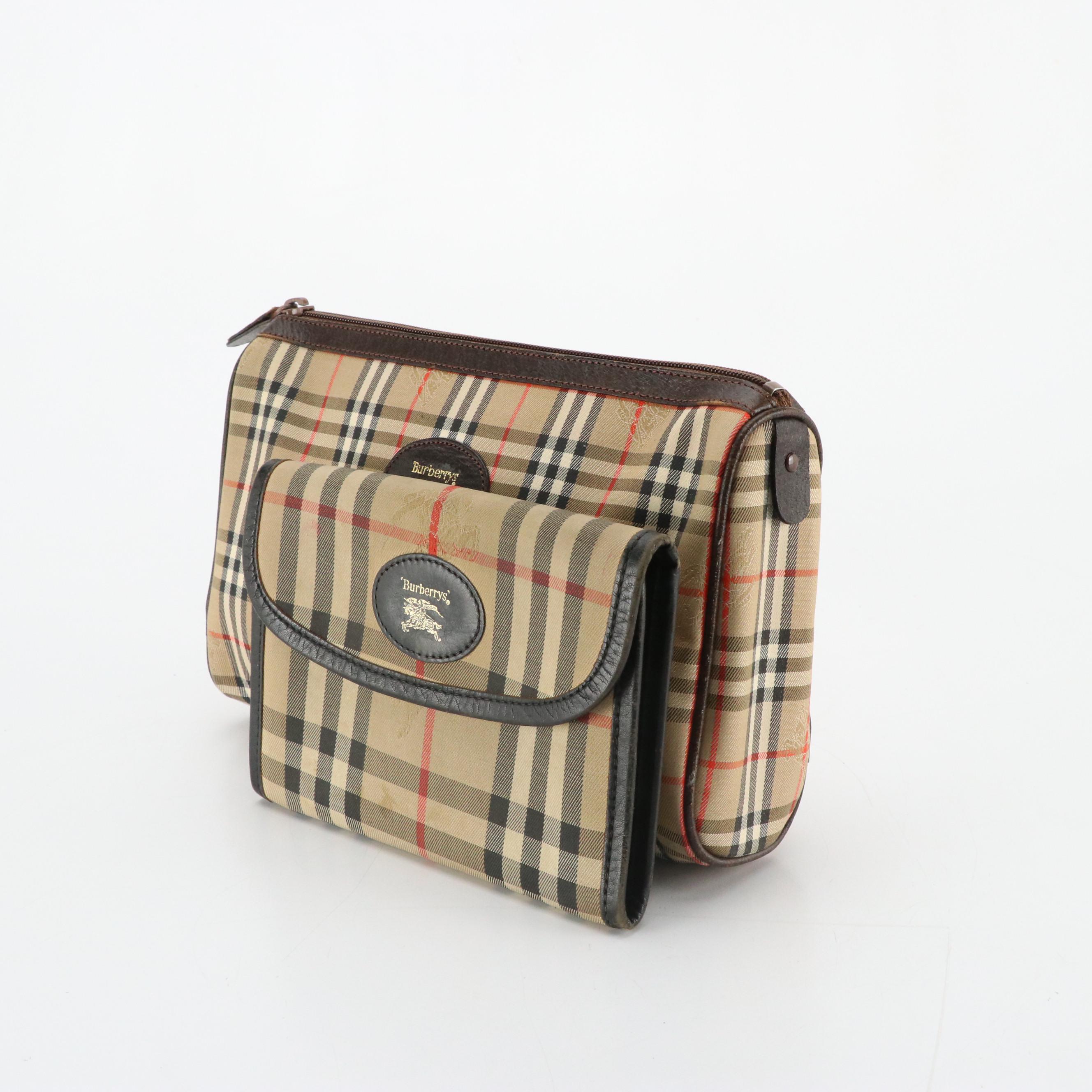 Burberrys Haymarket Check and Leather Zip Pouch and Snap Wallet