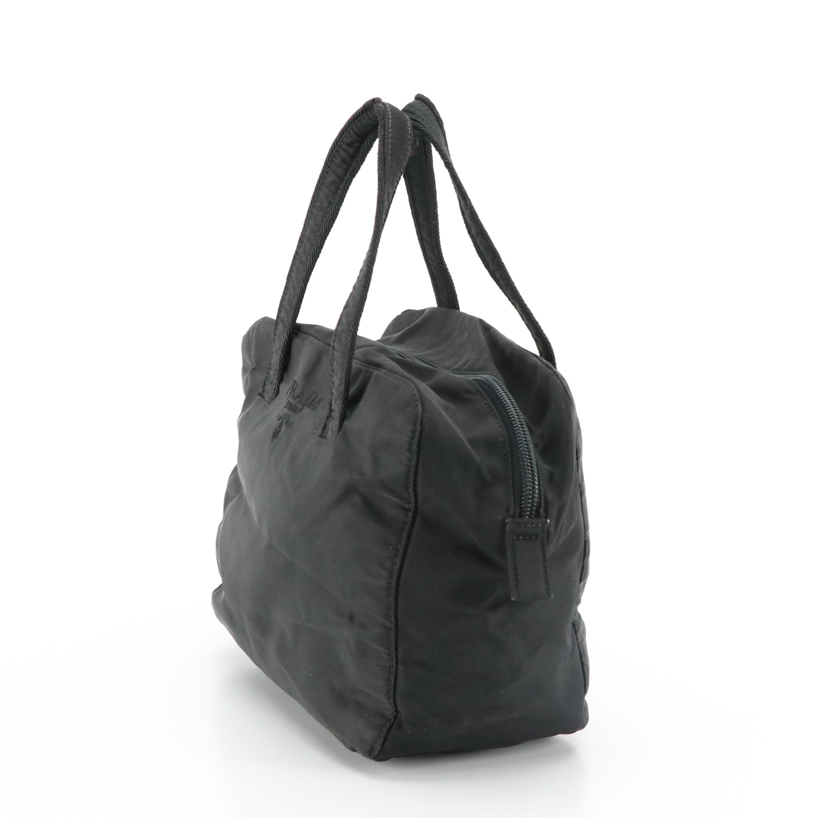 Prada Embroidered Logo Small Handbag in Nylon