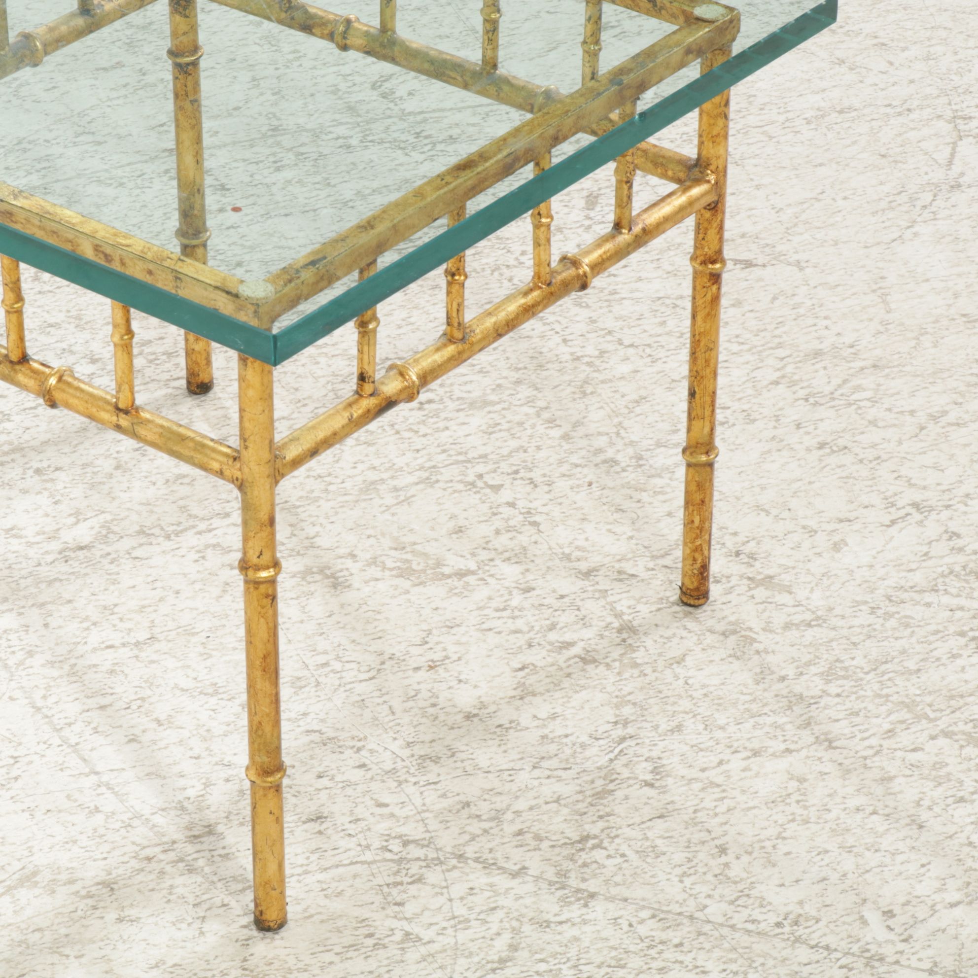 Metal Faux Bamboo Glass-Top Accent Table