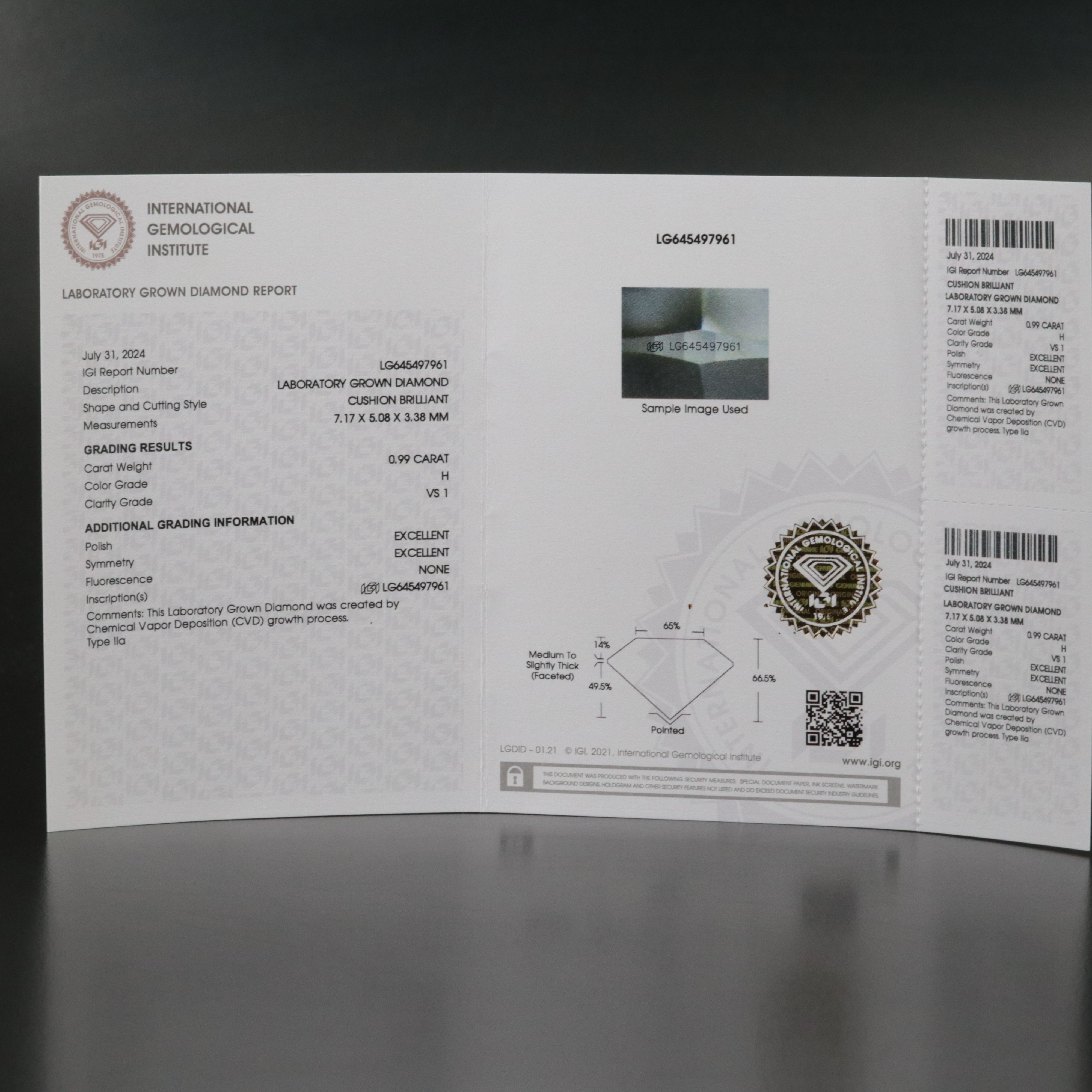 Loose 0.99 CT Lab Grown Diamond with IGI Report