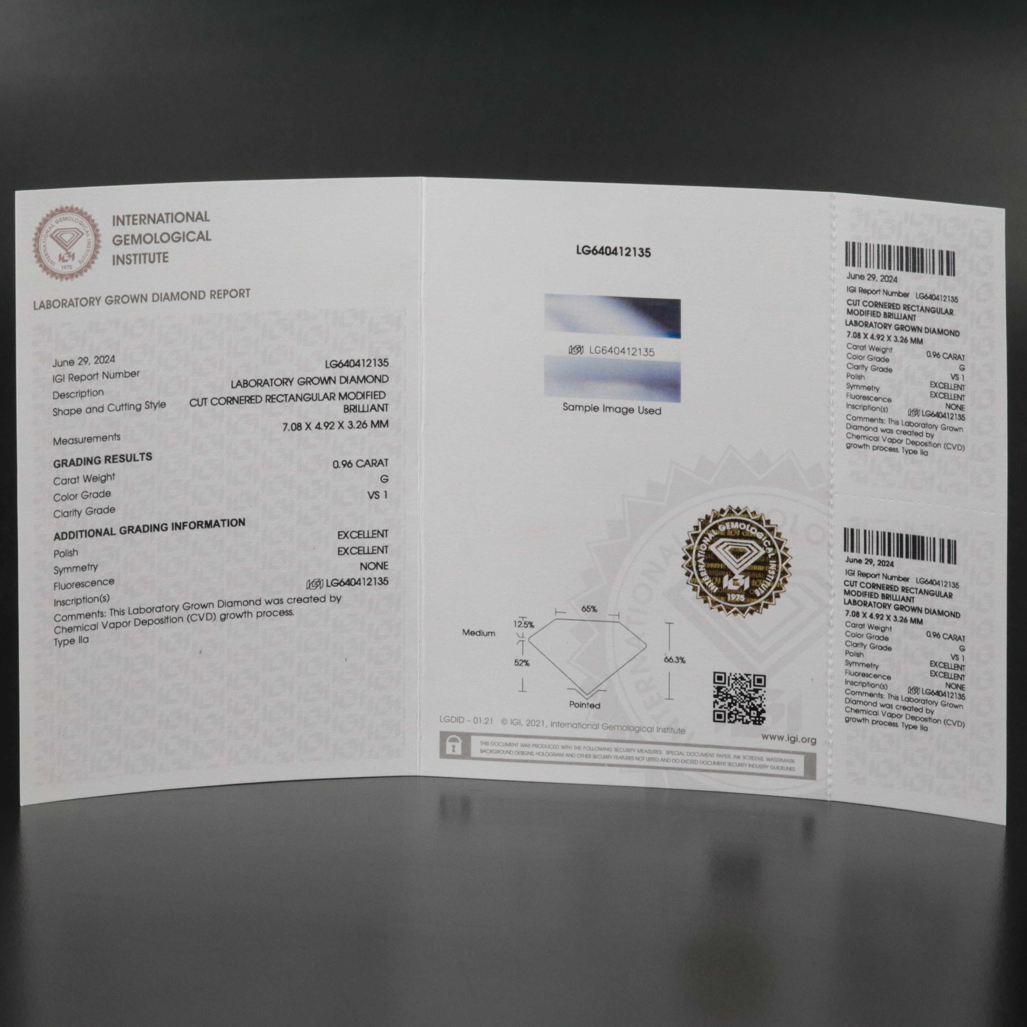 Loose 0.96 CT Lab Grown Diamond with IGI Report