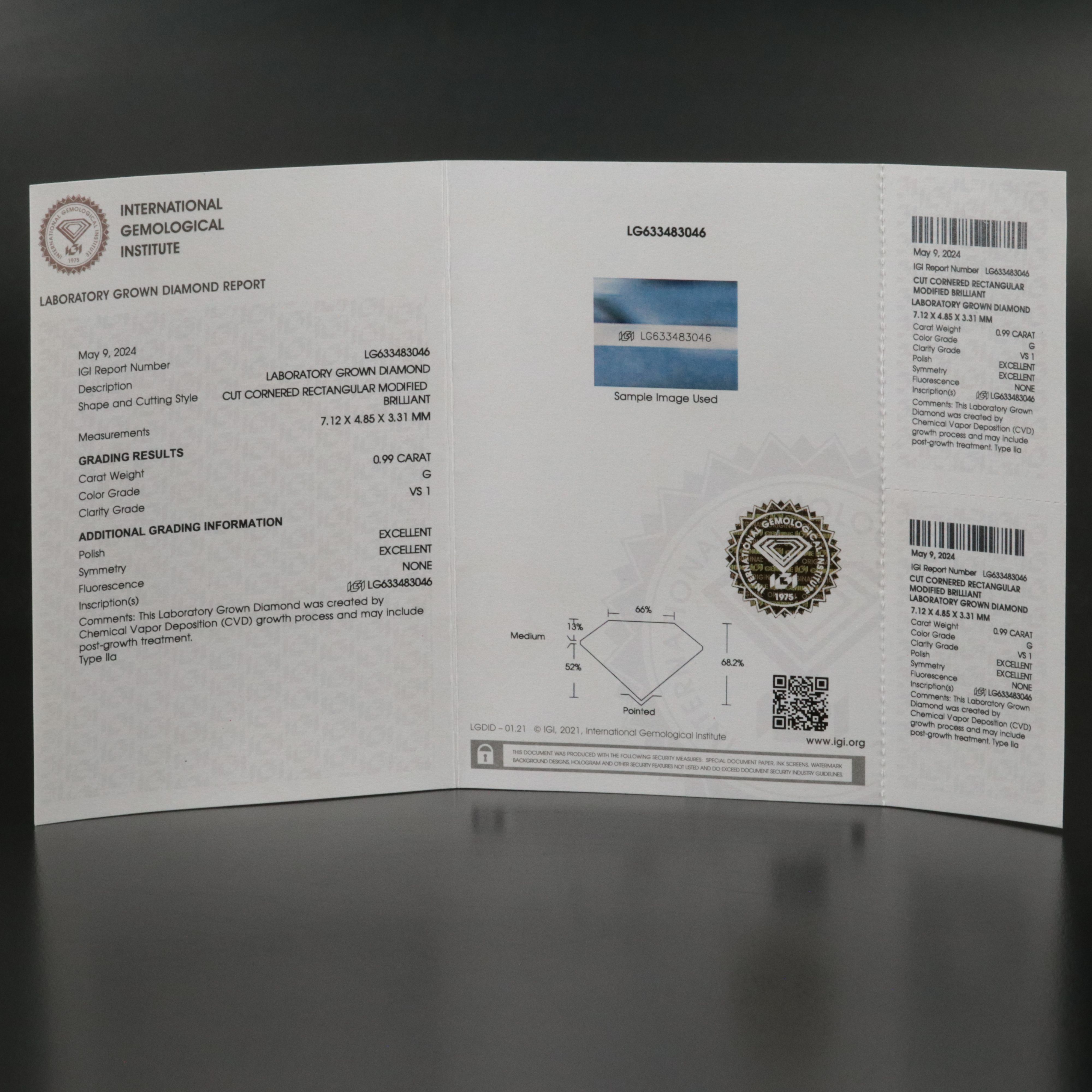 Loose 0.99 CT Lab Grown Diamond with IGI Report