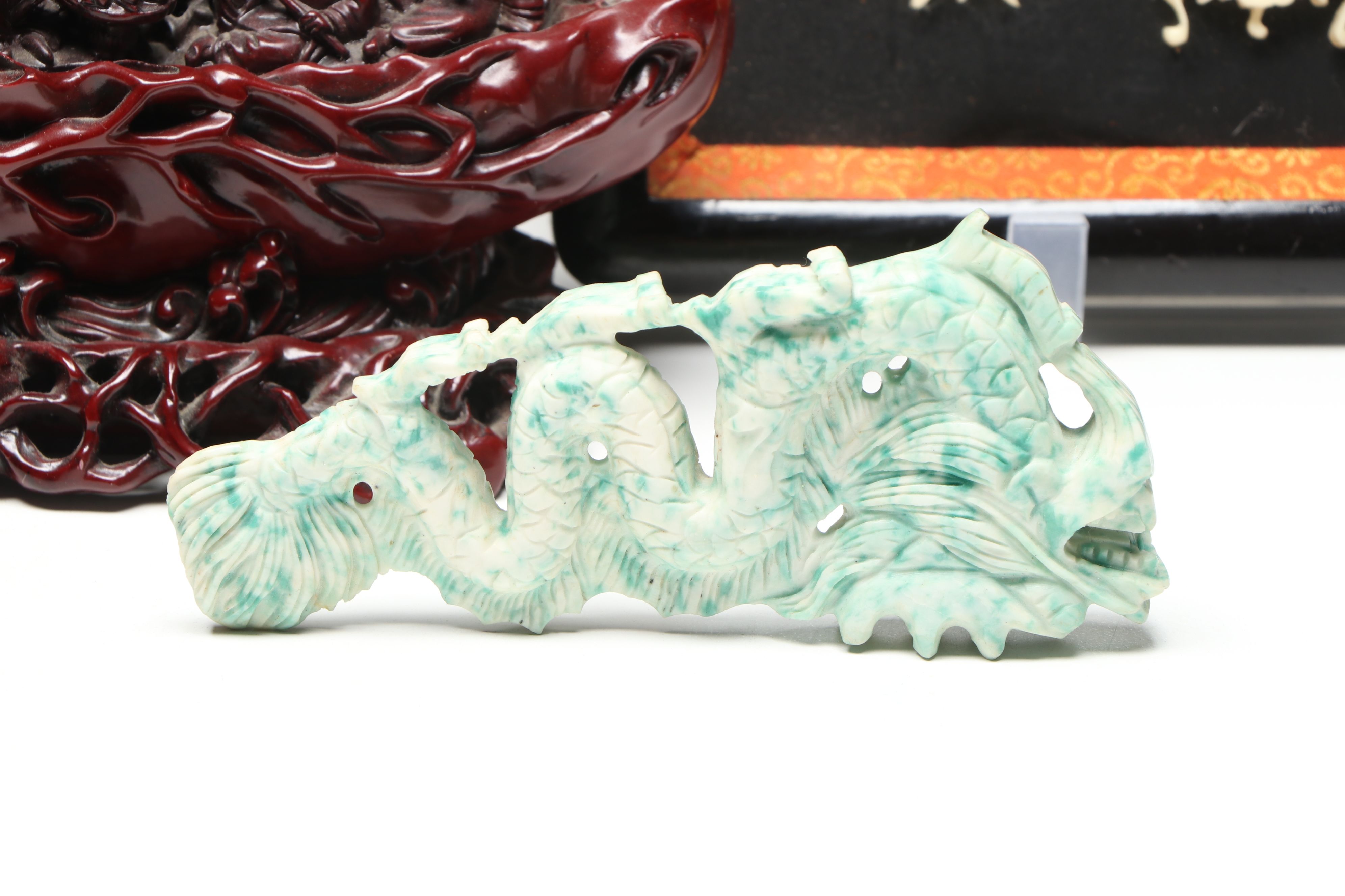 Chinese Hand-Painted Vase with Framed Glass Flowers and Other Figures