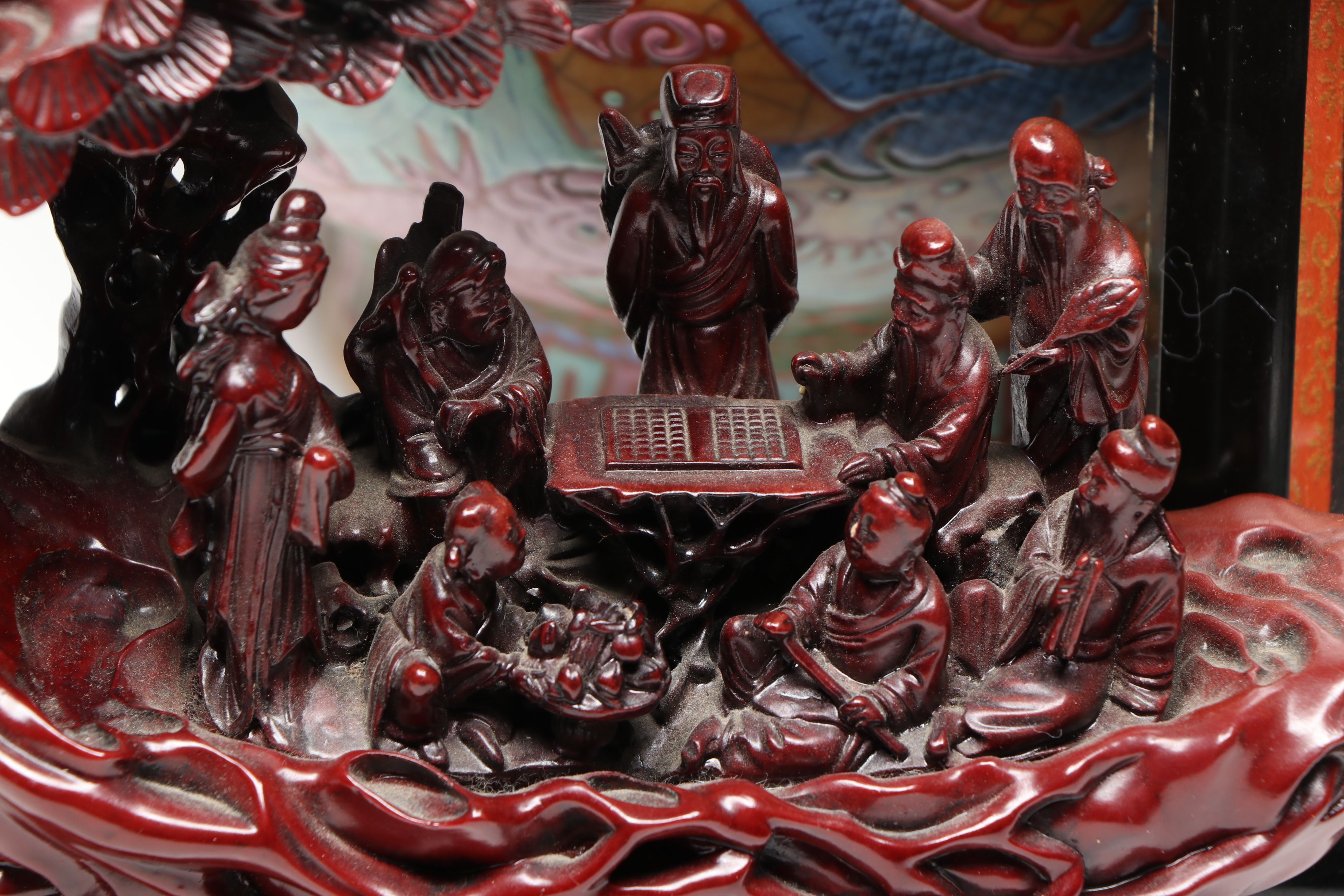 Chinese Hand-Painted Vase with Framed Glass Flowers and Other Figures