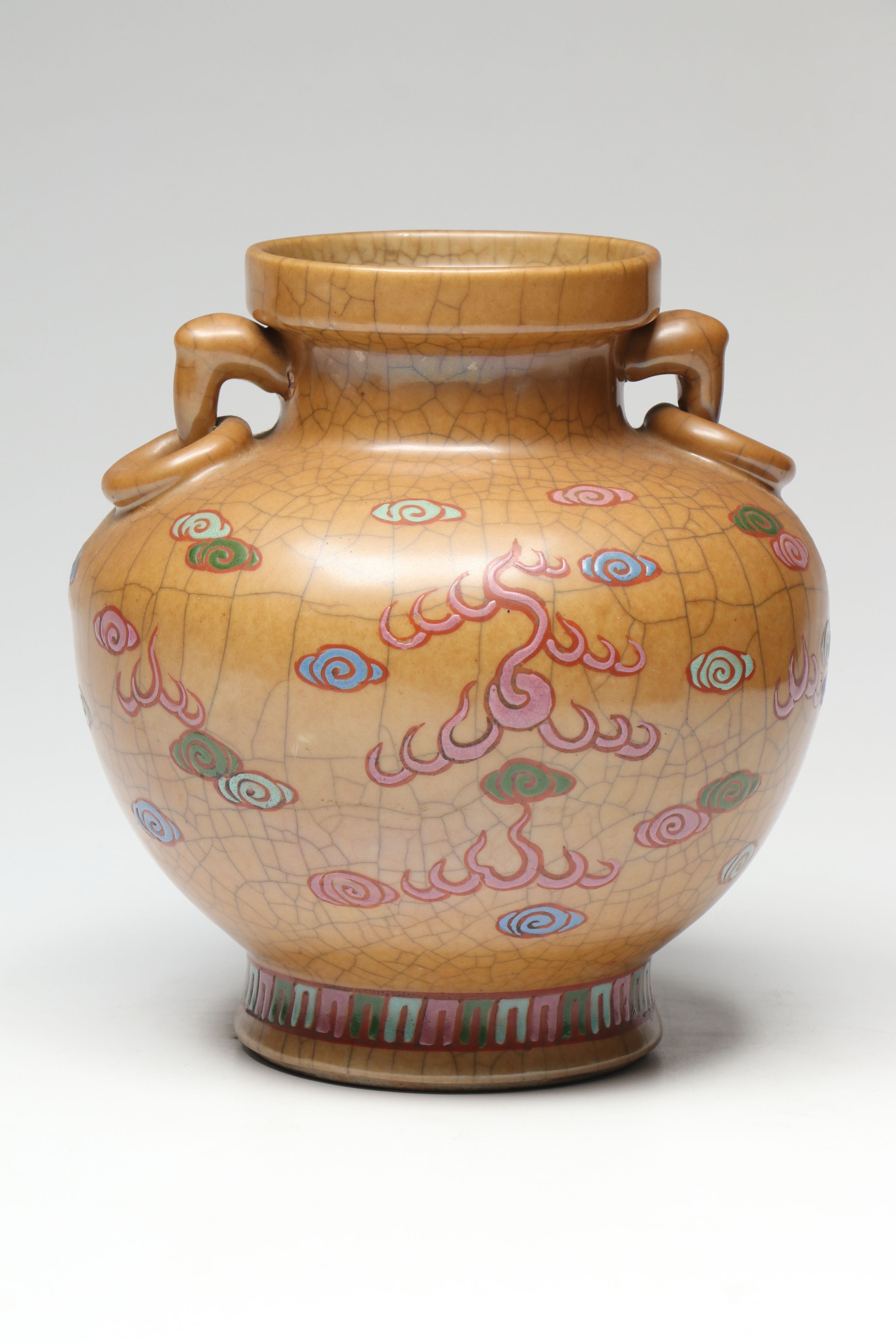 Chinese Hand-Painted Vase with Framed Glass Flowers and Other Figures