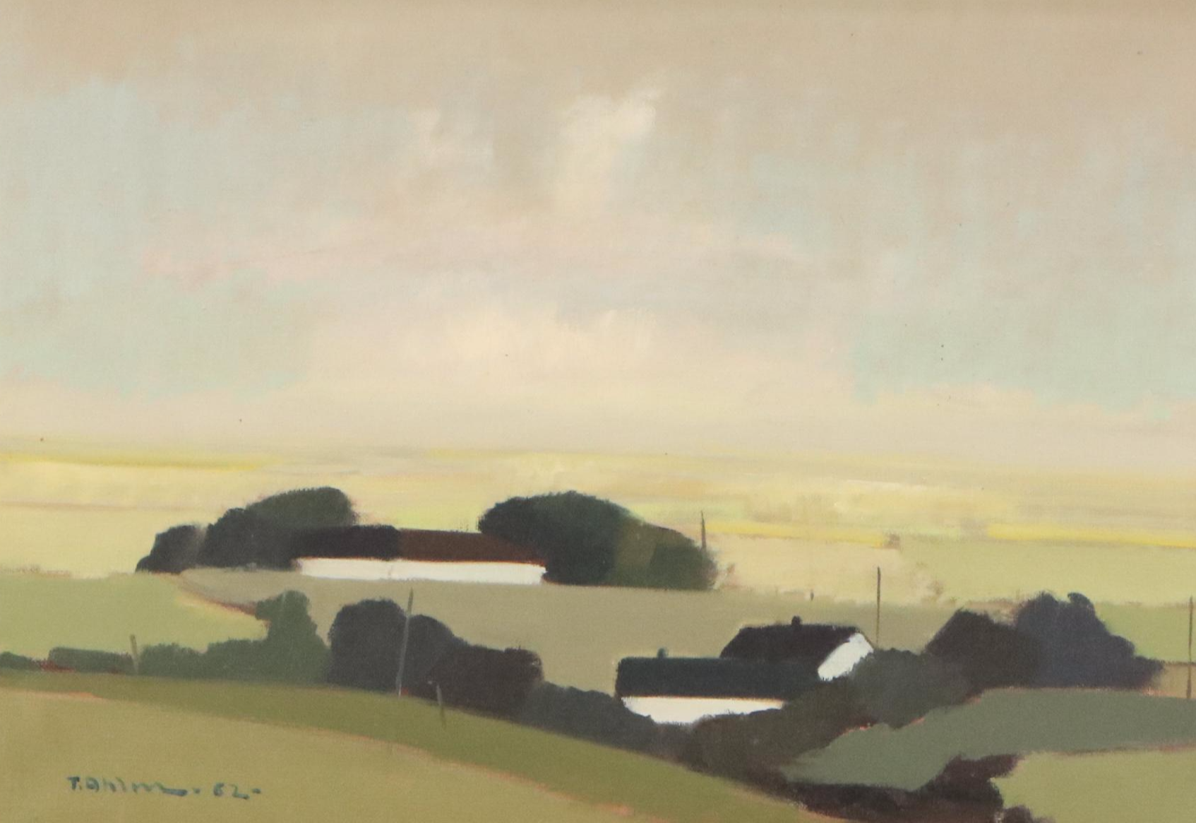 Tage Rudolf Ahlm Oil Painting of Modern Landscape; 1962