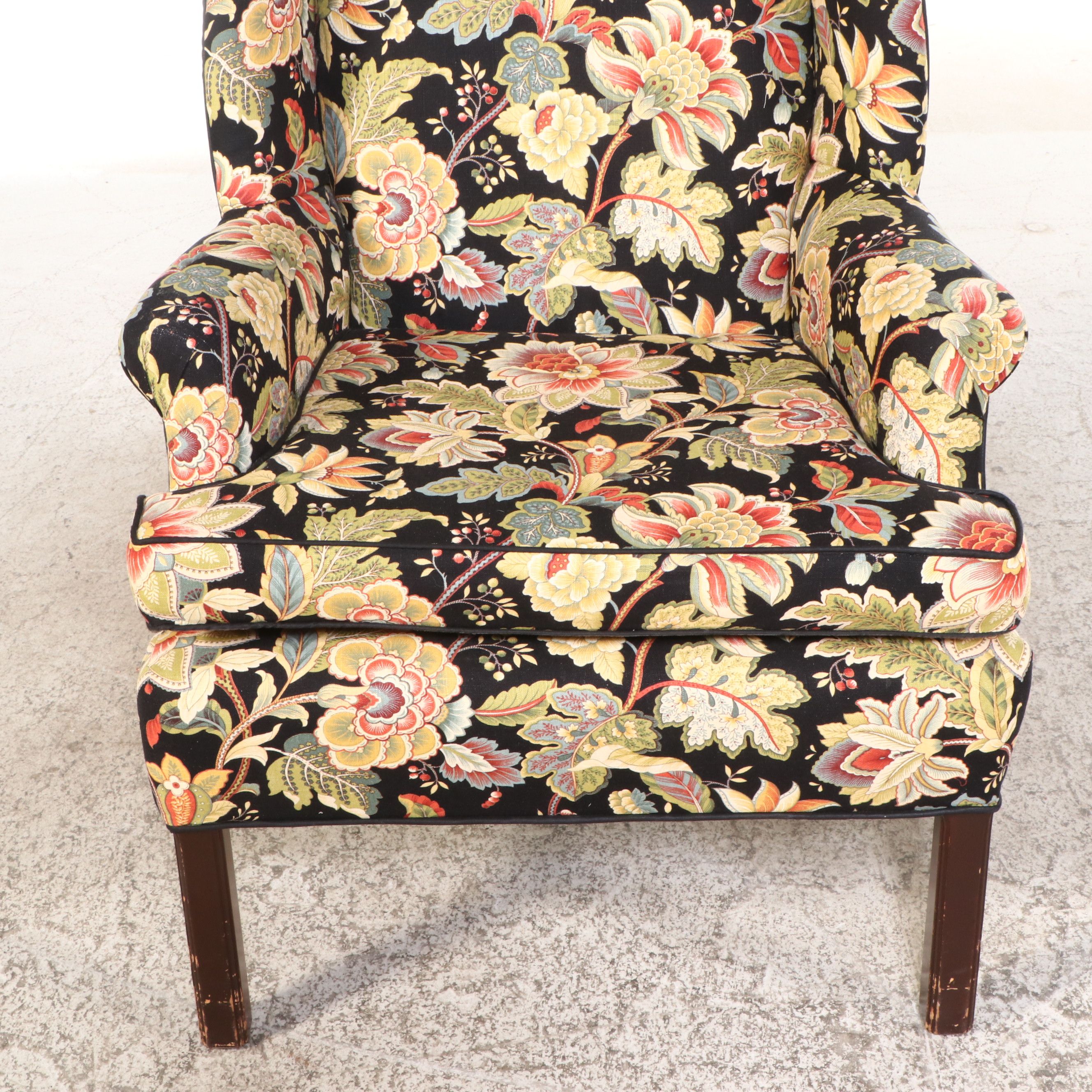 Chippendale Style Paisley Upholstered Wingback Chair, 20th Century
