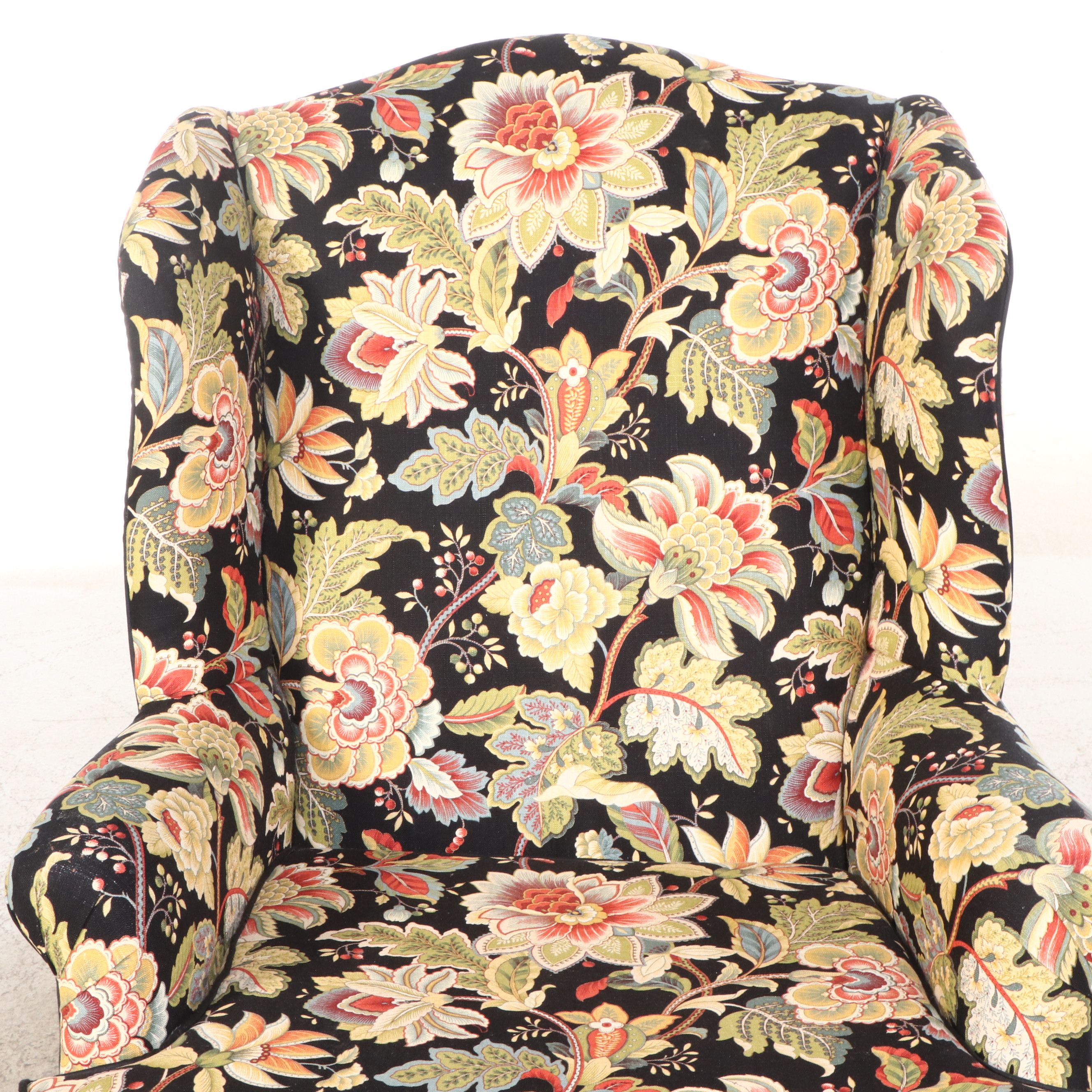 Chippendale Style Paisley Upholstered Wingback Chair, 20th Century