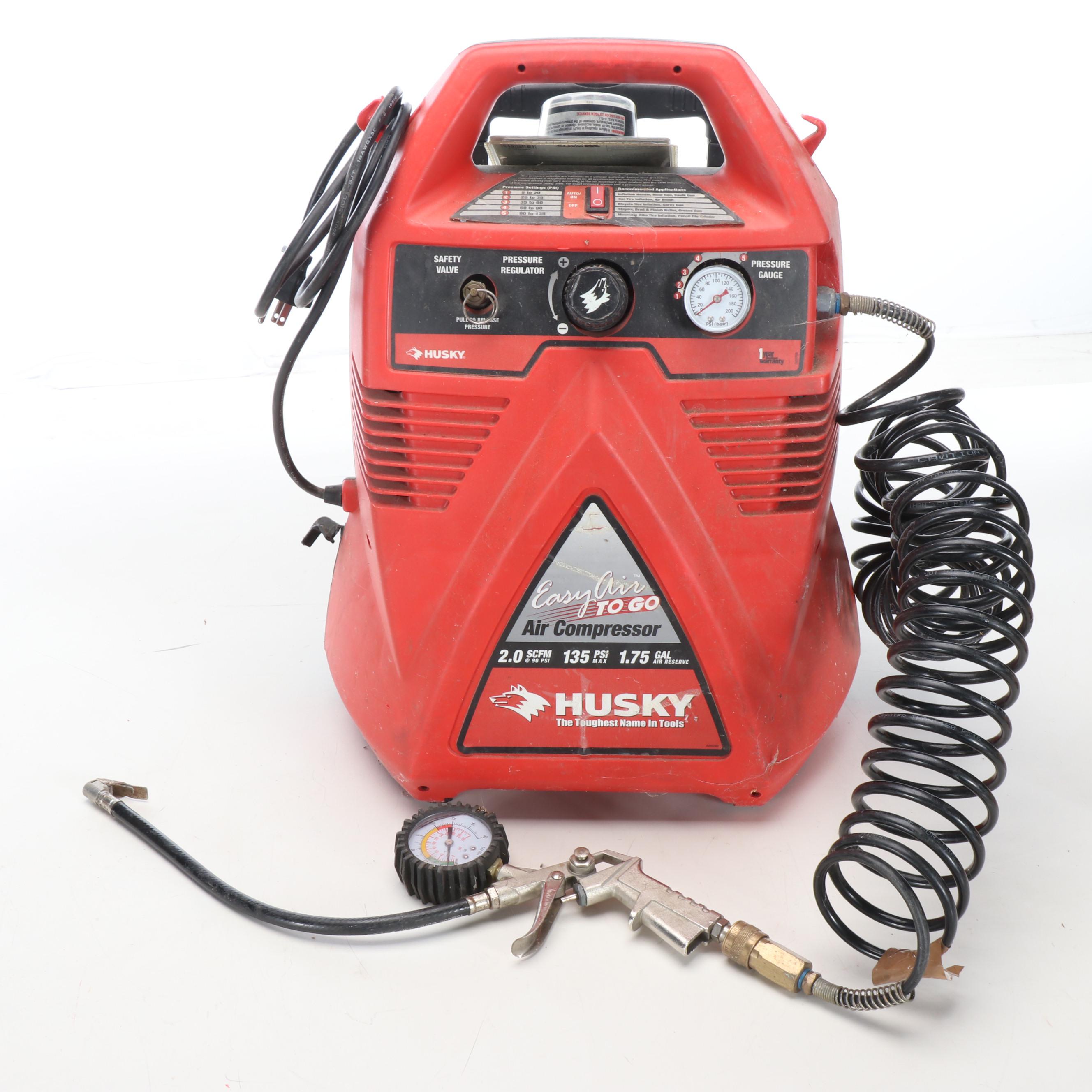 Husky 1.75 Gallon Air Compressor with Blower and Other Outdoor Tools