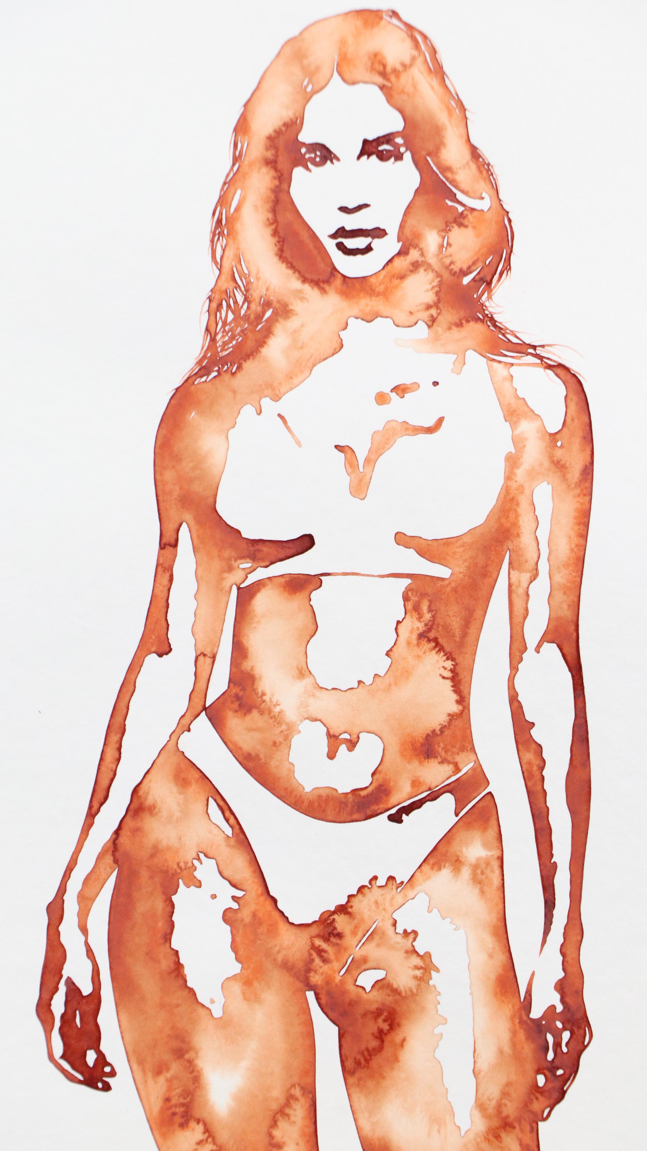 Alyona Glushchenko Sepia Watercolor Figure Painting, 2025