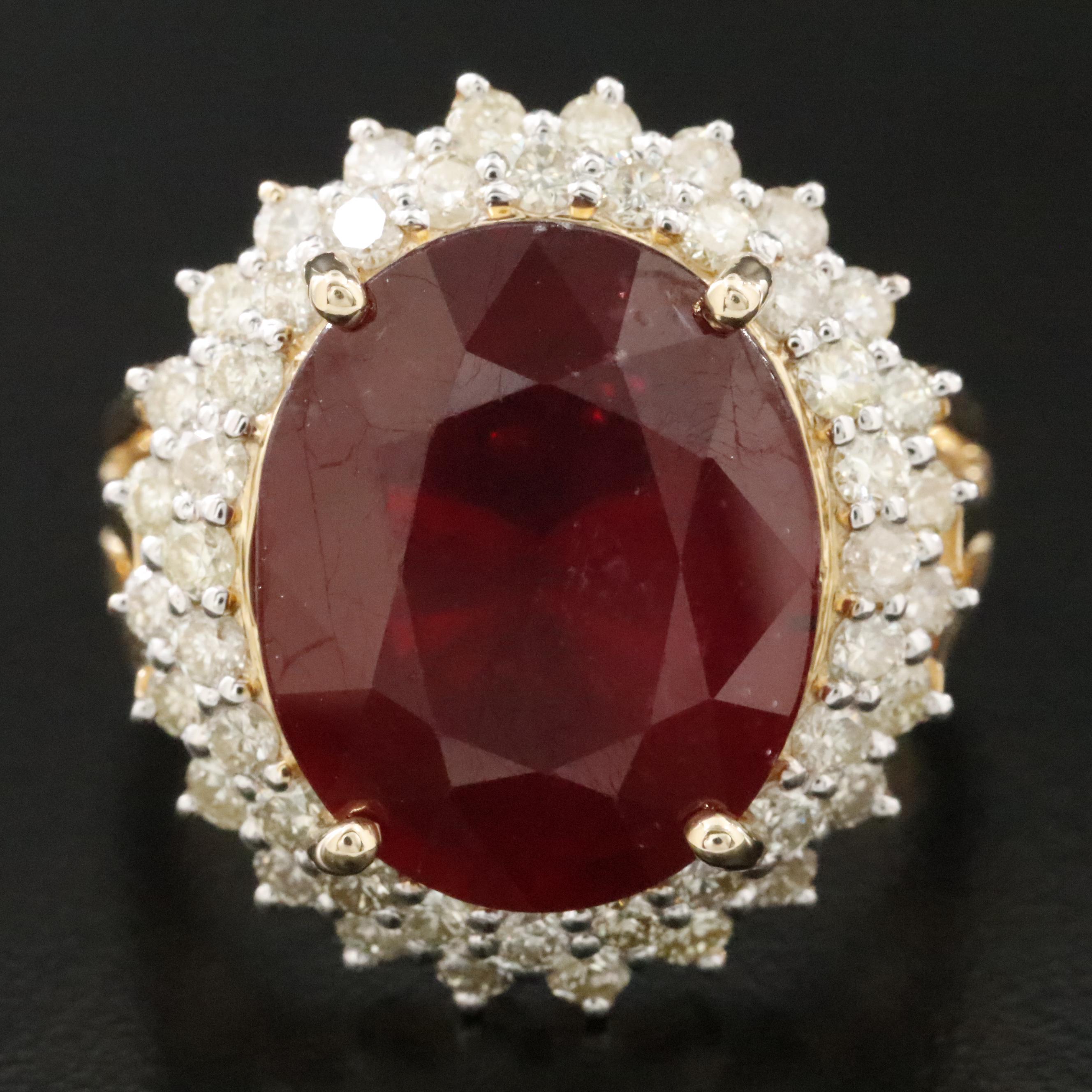 Oscar Friedman 14K Ruby and Diamond Double Halo Ring