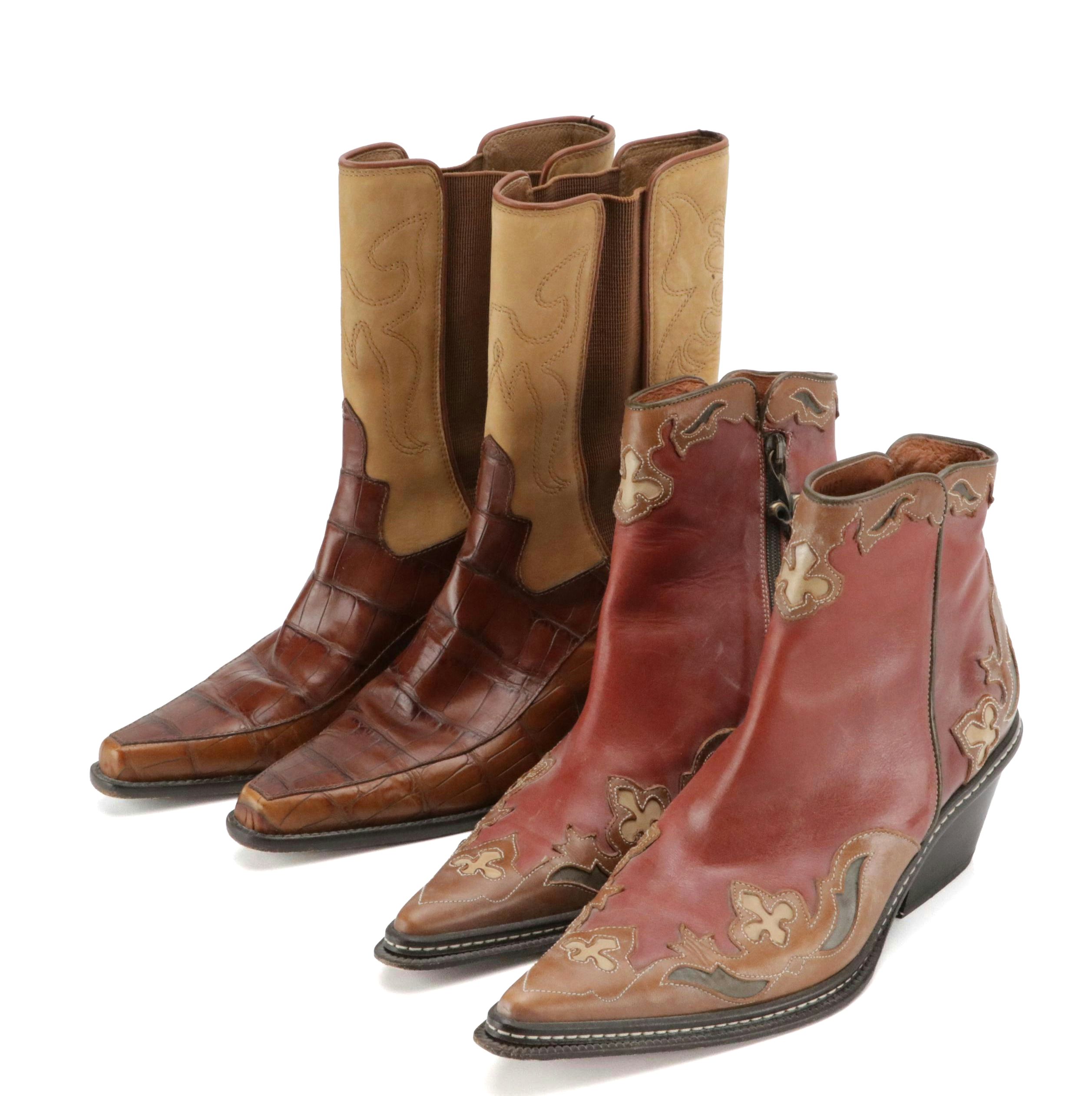 Donald J Pliner Western Couture Collection Leather Ankle and Short Boots