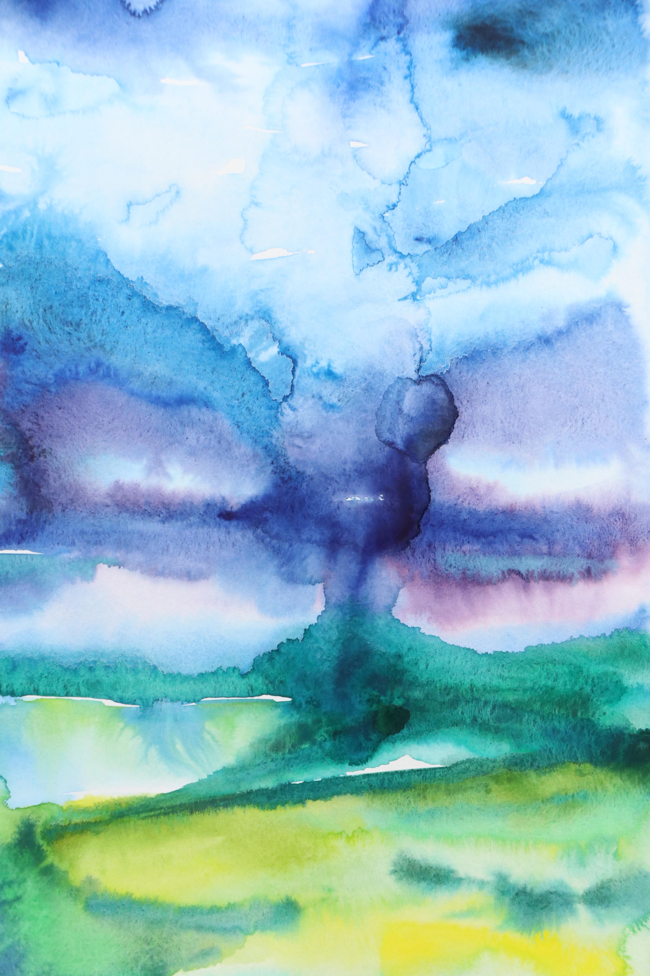 Alyona Glushchenko Volcano Landscape Watercolor Painting, 2025