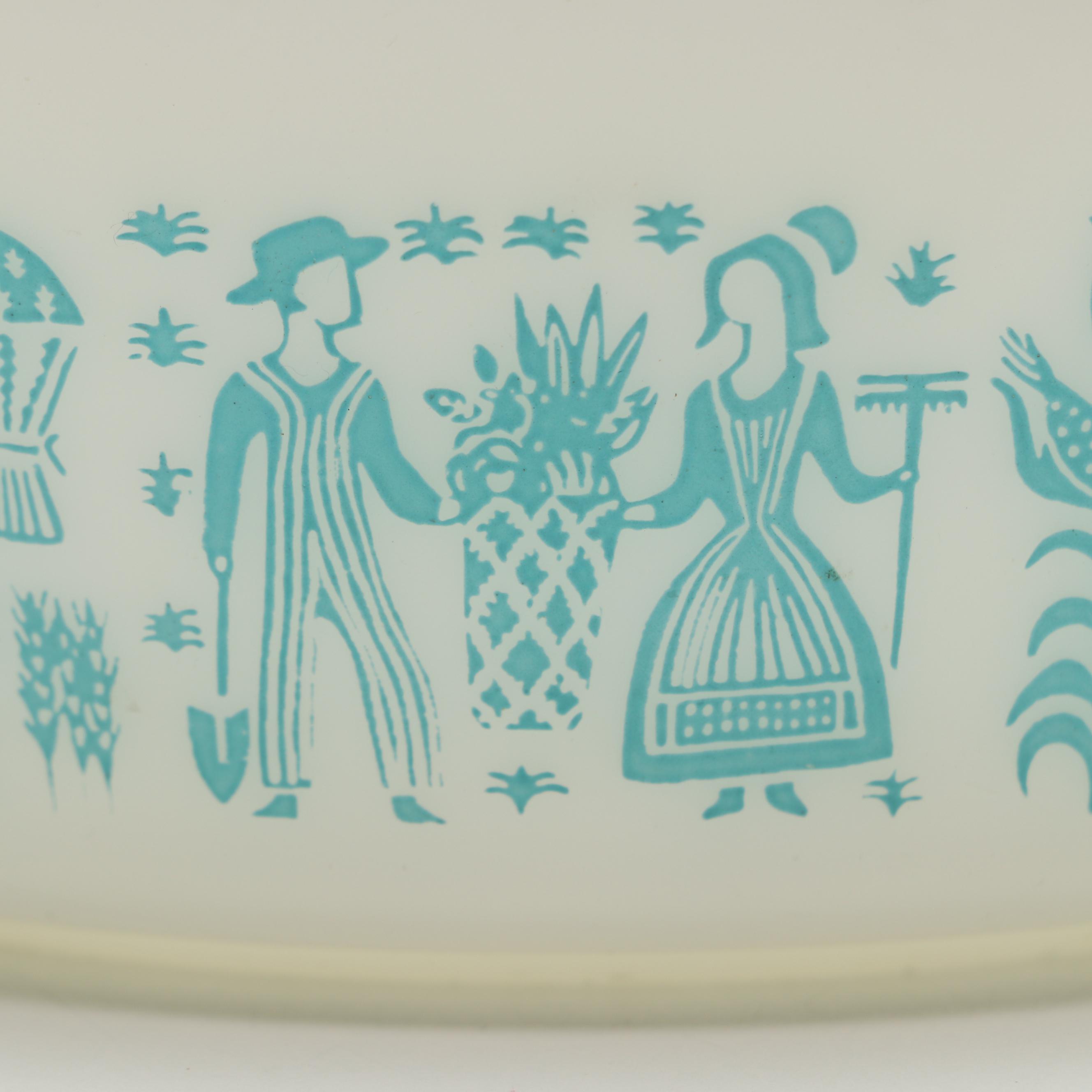 Pyrex "Butterprint Turquoise" Round Covered Casseroles, 1957–1968