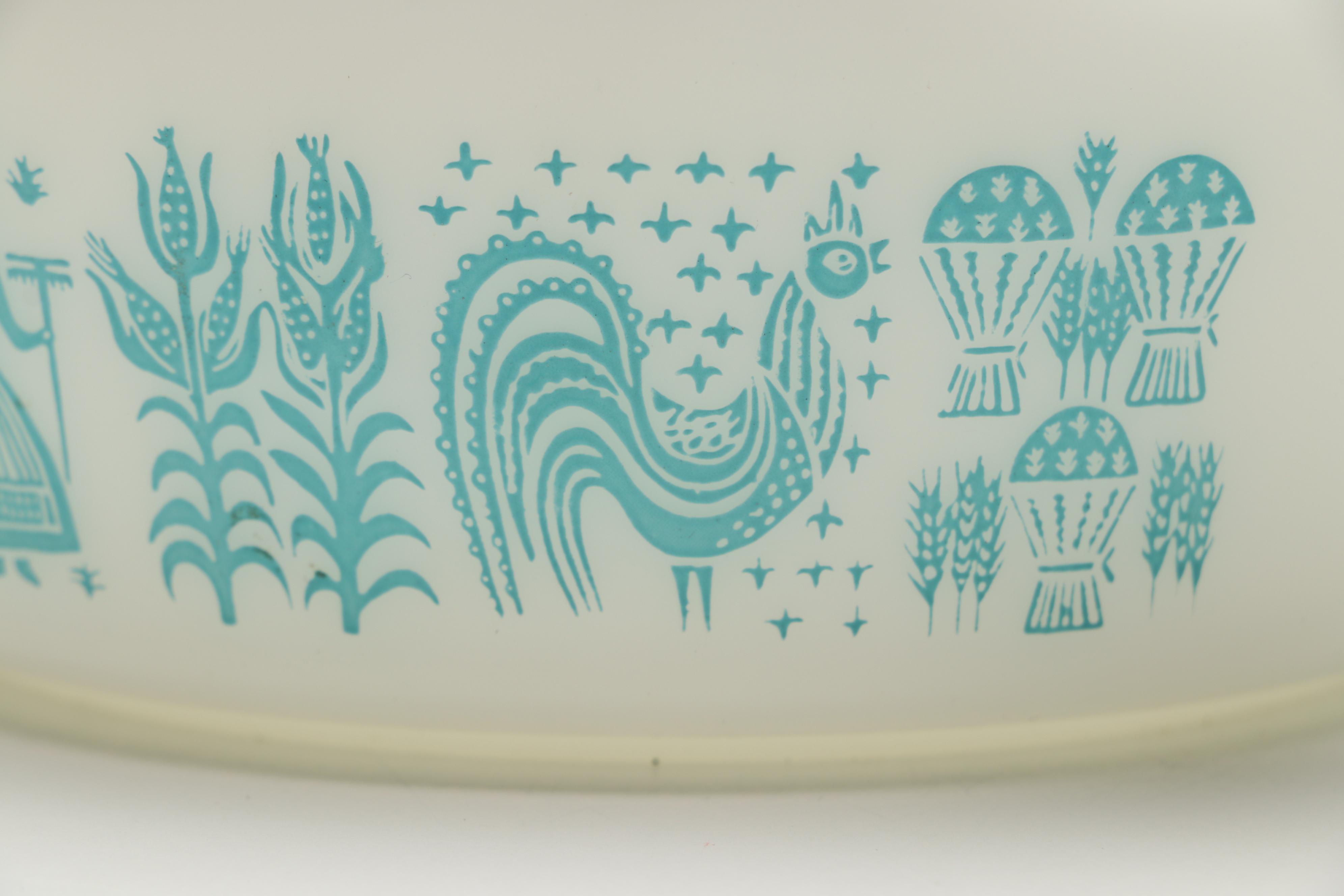 Pyrex "Butterprint Turquoise" Round Covered Casseroles, 1957–1968