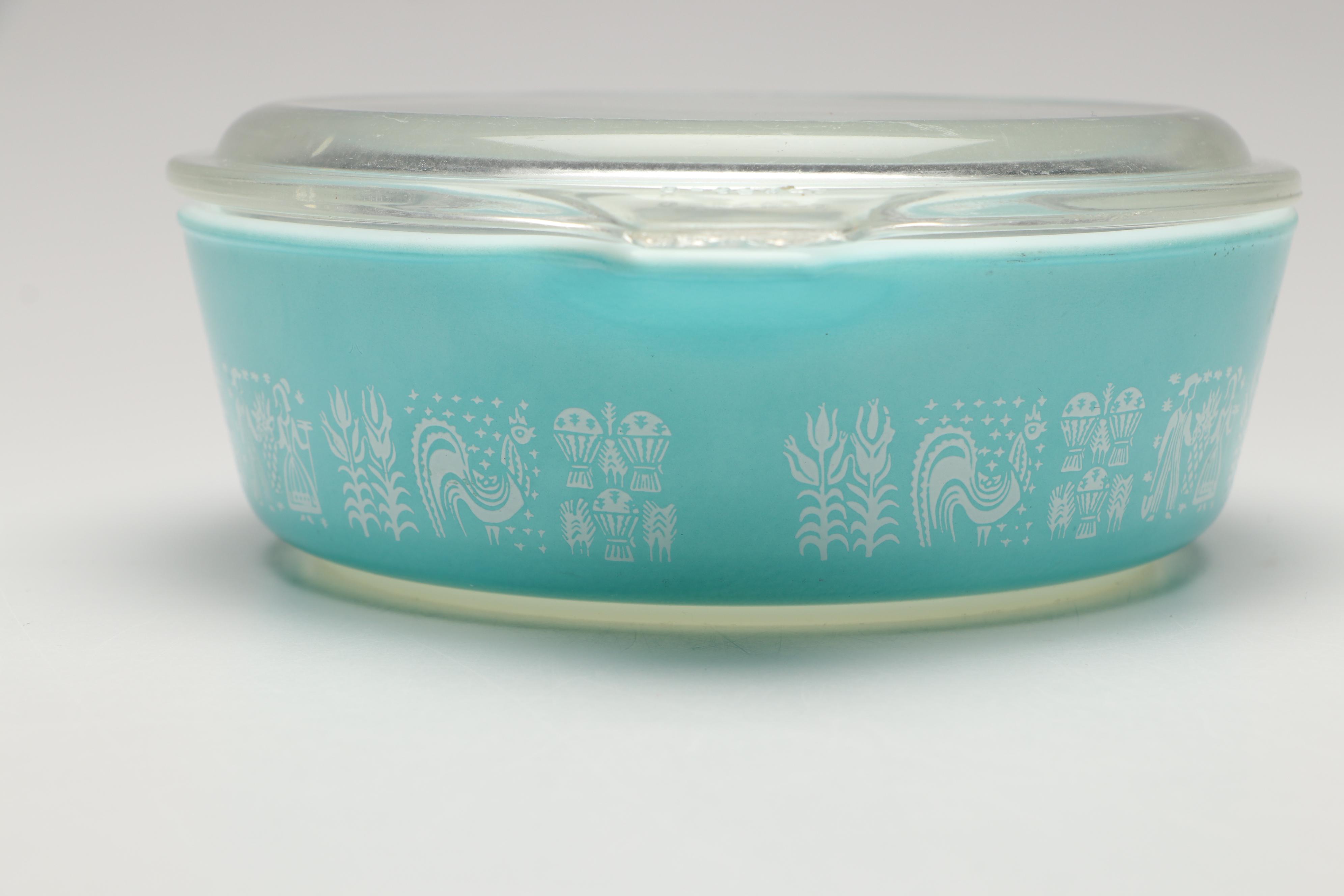 Pyrex "Butterprint Turquoise" Round Covered Casseroles, 1957–1968