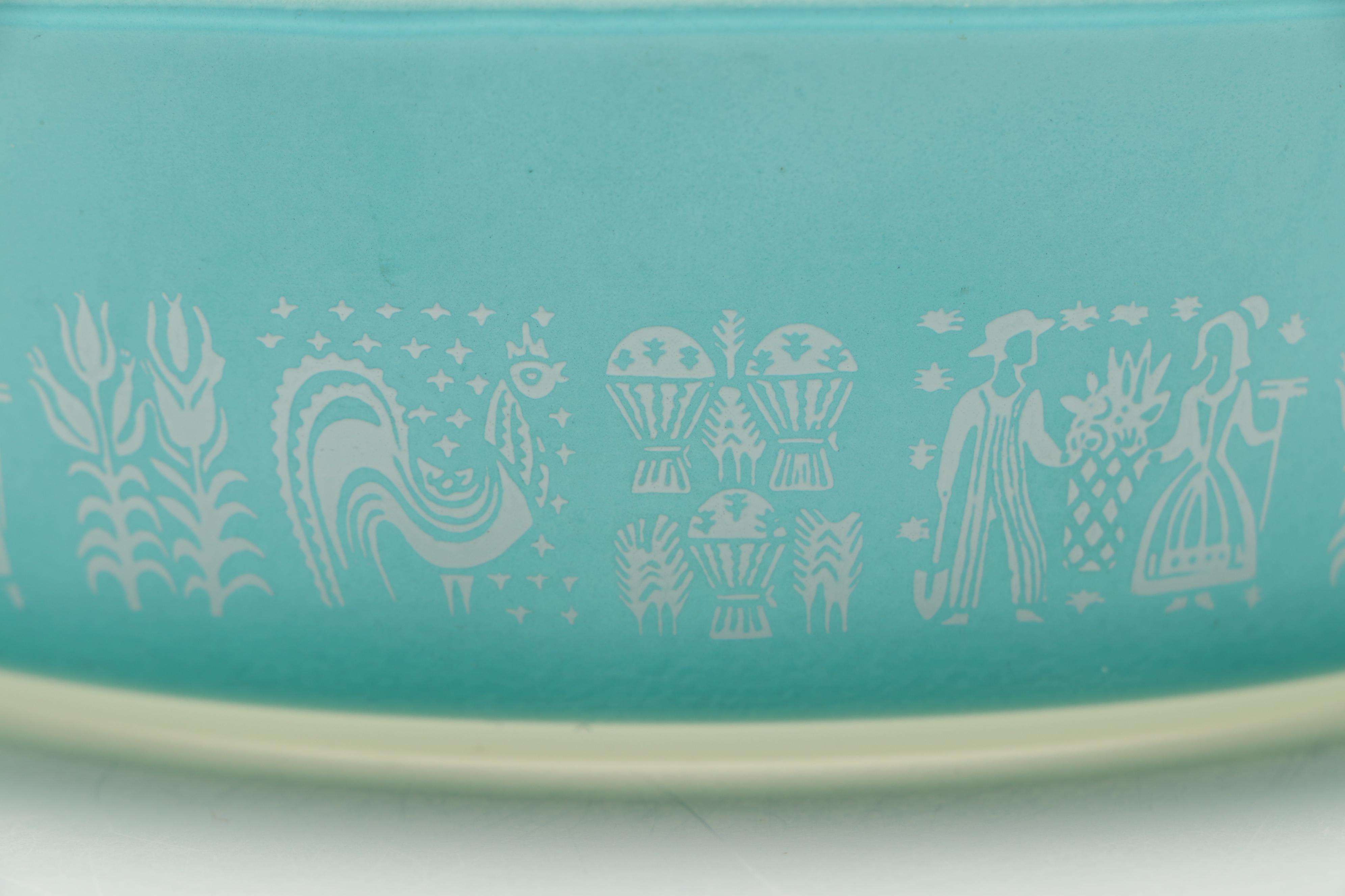 Pyrex "Butterprint Turquoise" Round Covered Casseroles, 1957–1968