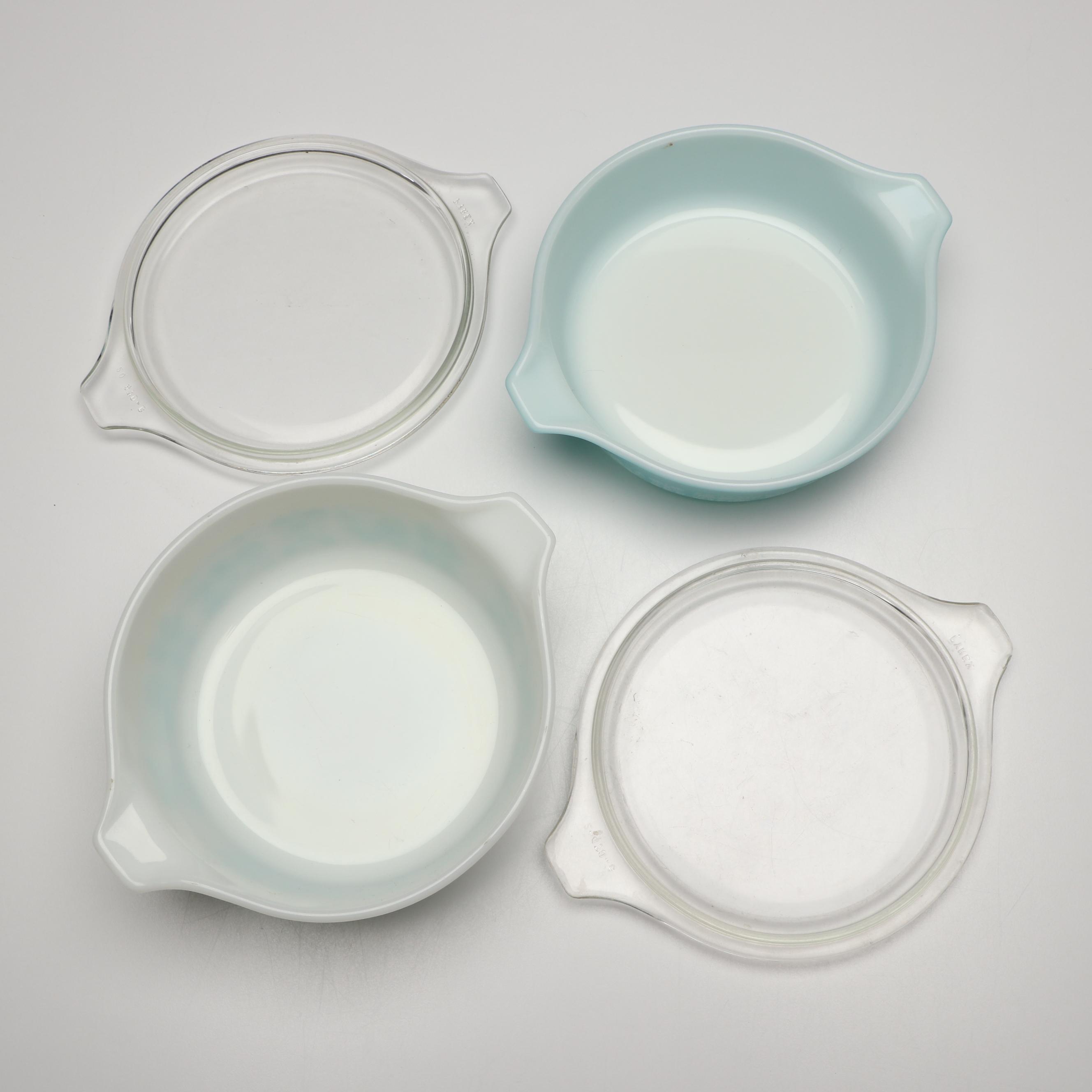 Pyrex "Butterprint Turquoise" Round Covered Casseroles, 1957–1968