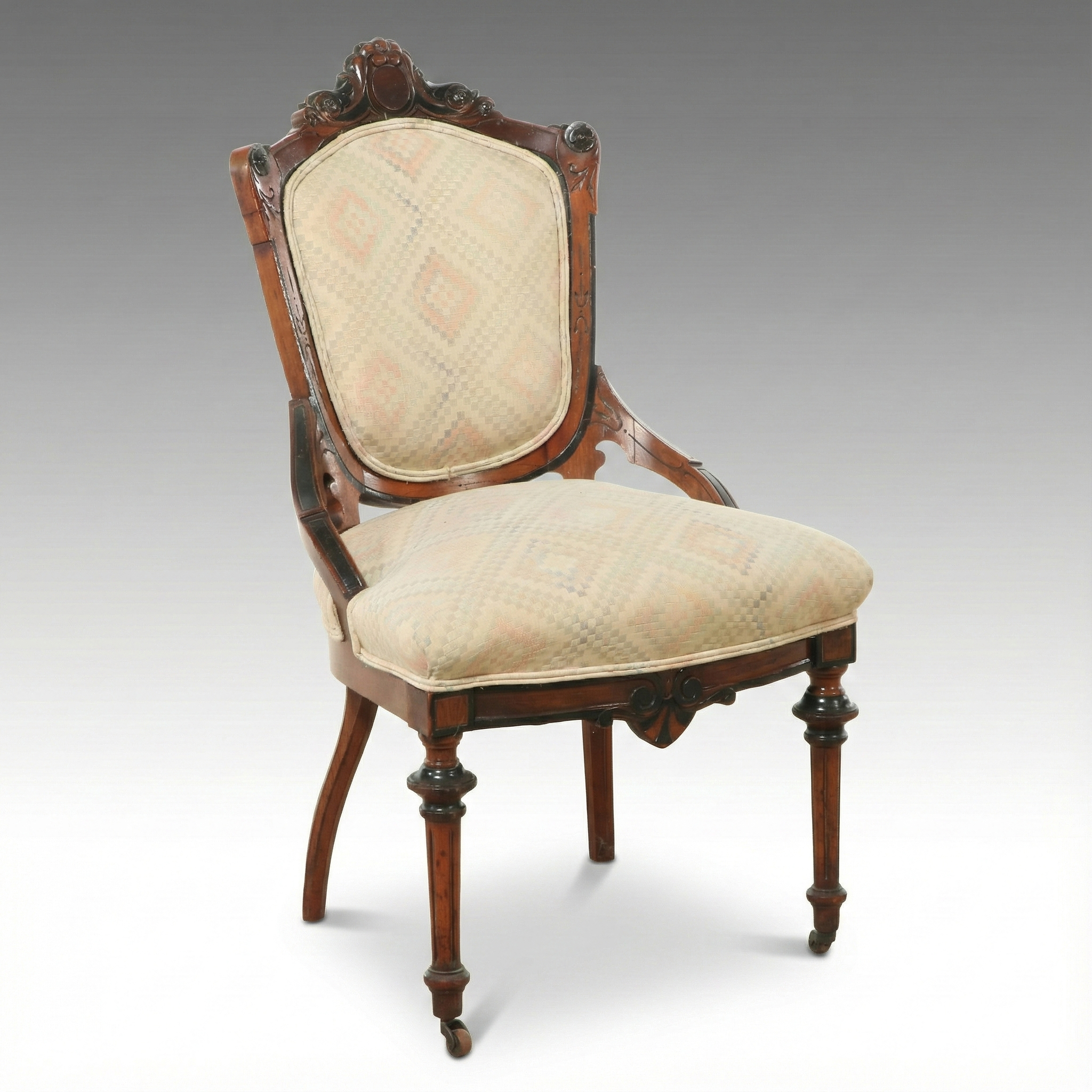 Victorian Carved Walnut Parlor Chair, Late 19th/Early 20th Century