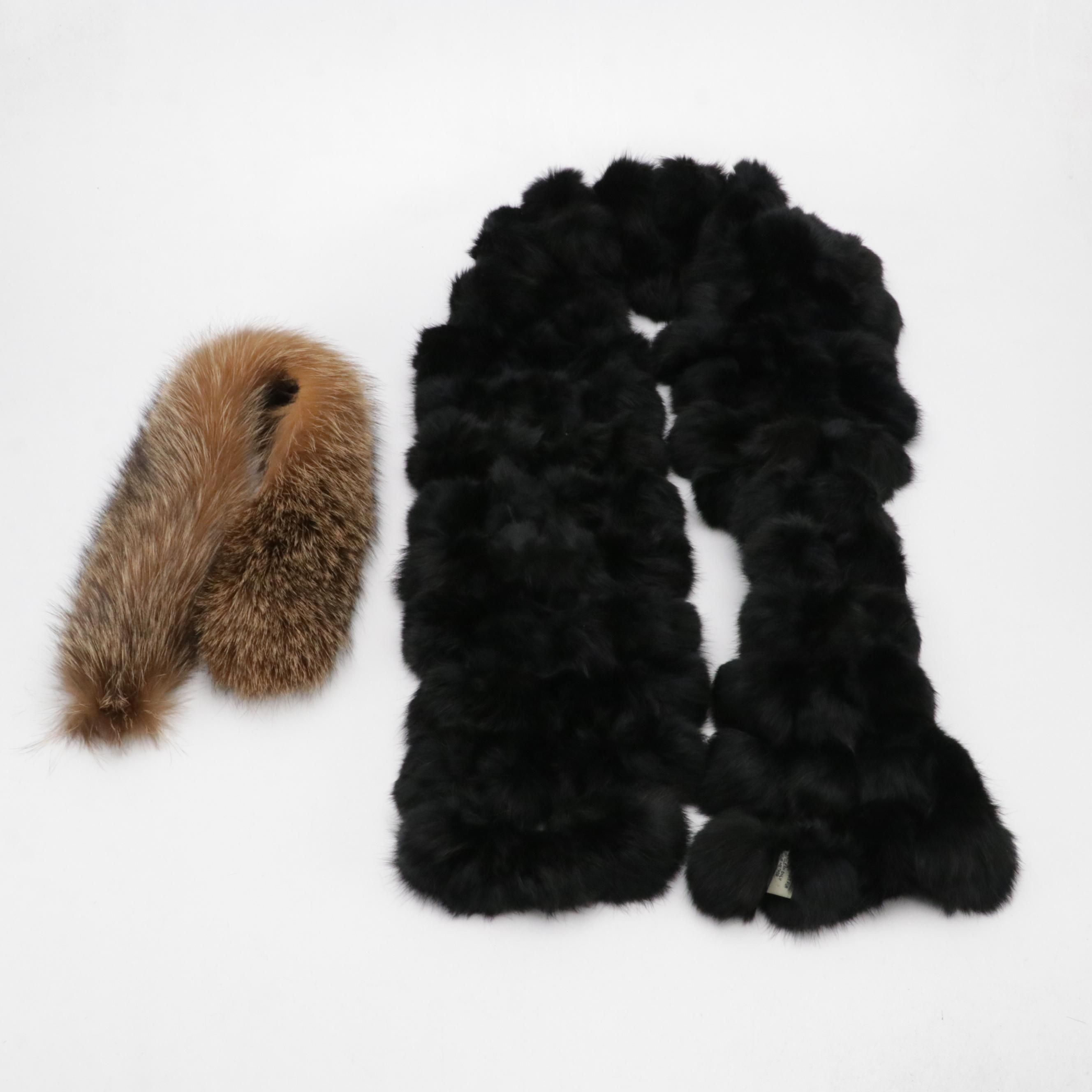 Lord & Taylor Black Rabbit Fur Scarf and Neiman Marcus Fox Fur Collar/Scarf