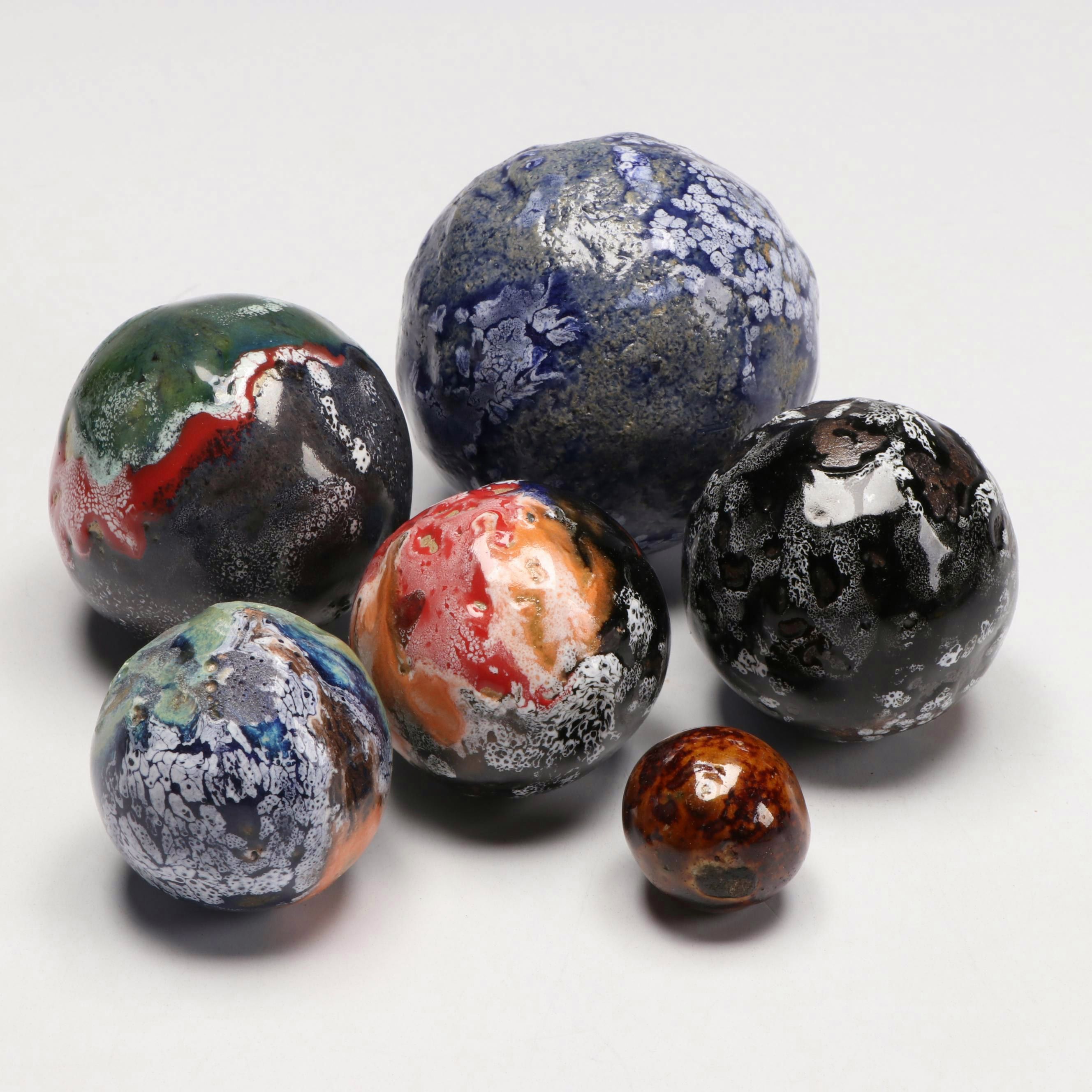 Bennington Marble with Handcrafted Experimental Glaze Ceramic Orbs