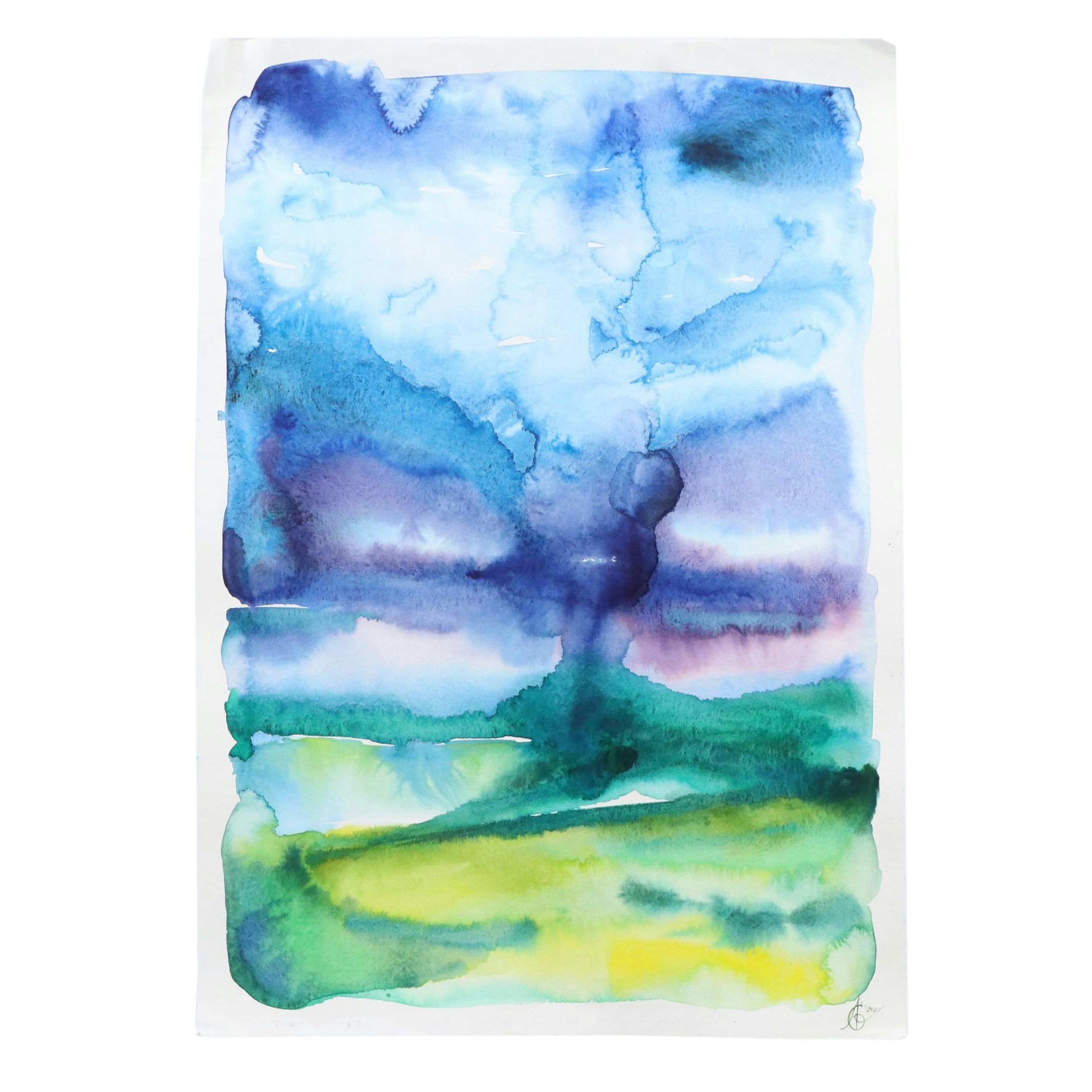 Alyona Glushchenko Volcano Landscape Watercolor Painting, 2025