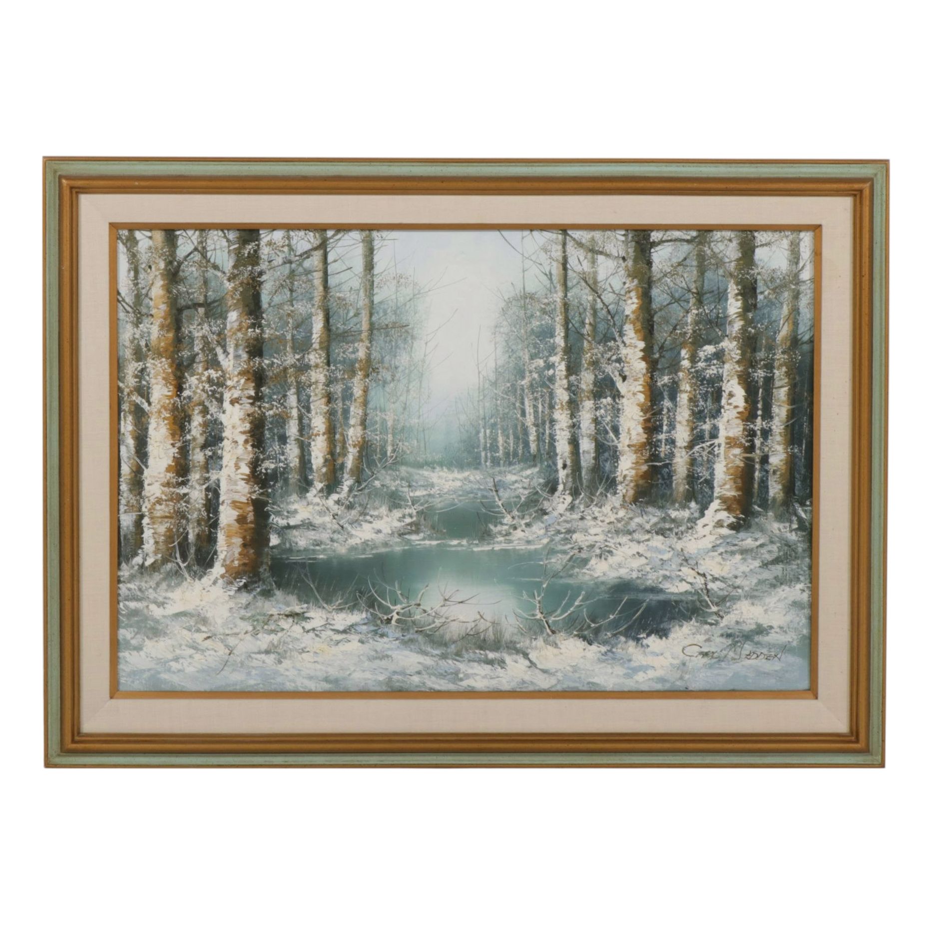 Carl Madden Impressionist Landscape Oil Painting of Winter Forest