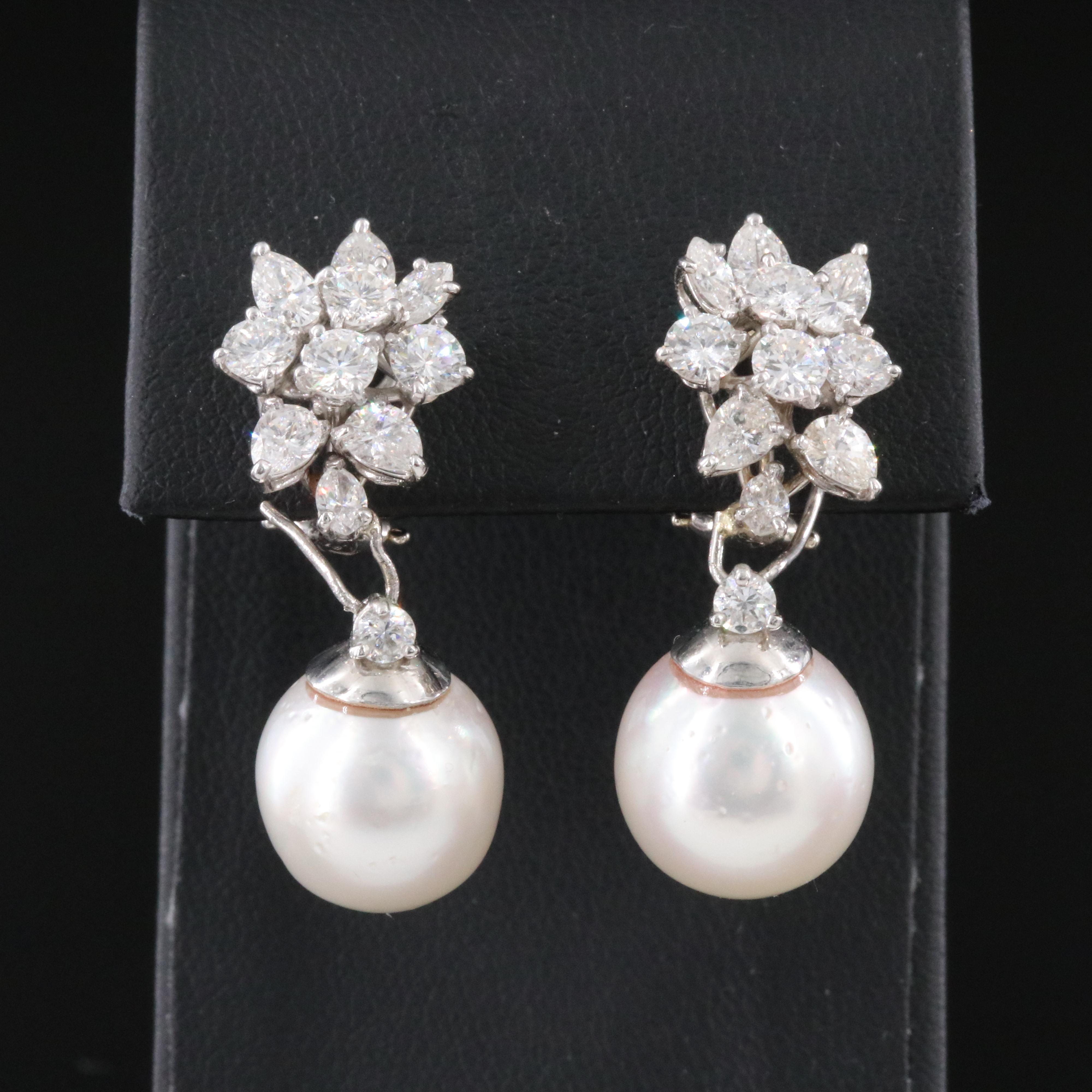 Platinum Diamond Earrings with Pearl Enhancers