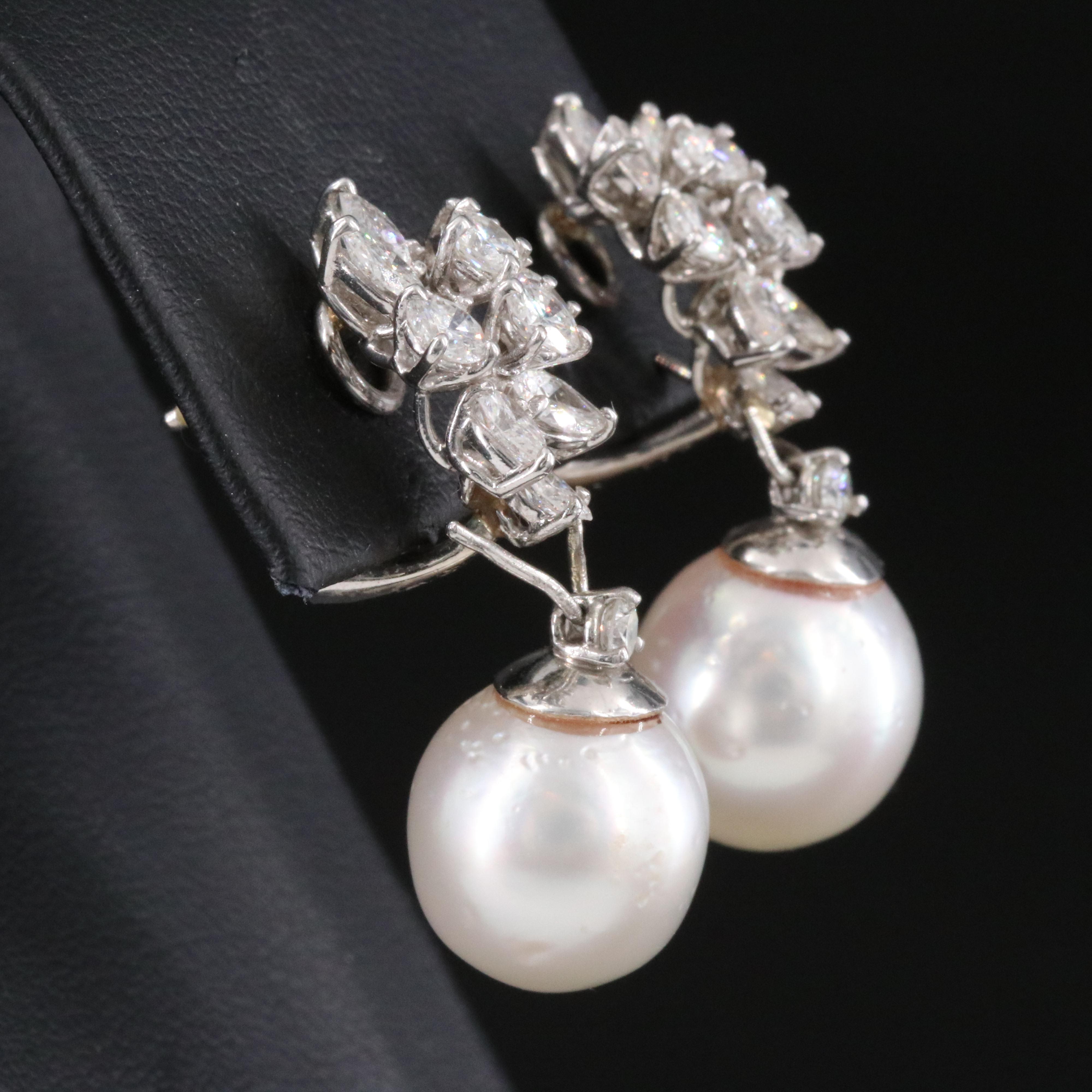 Platinum Diamond Earrings with Pearl Enhancers