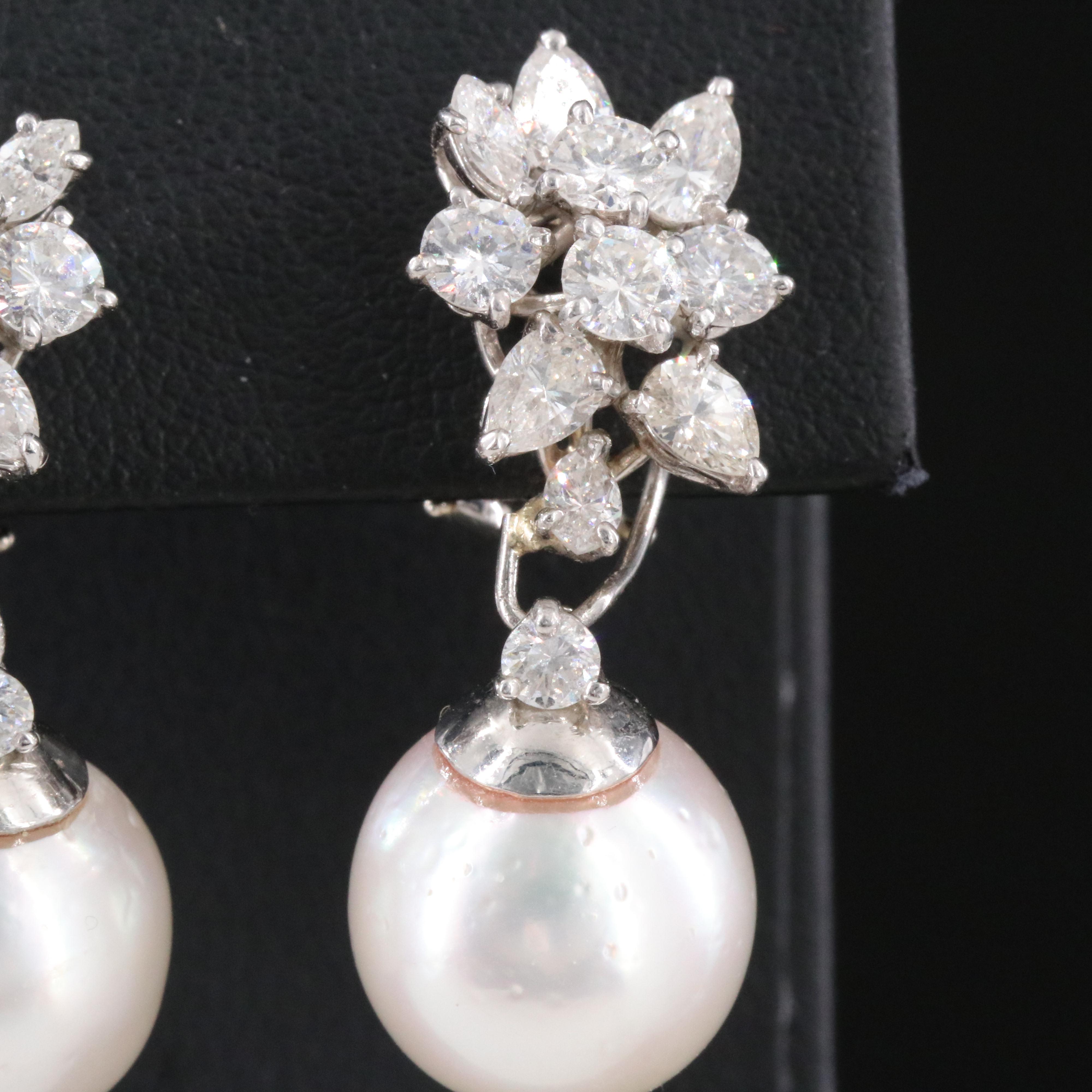 Platinum Diamond Earrings with Pearl Enhancers