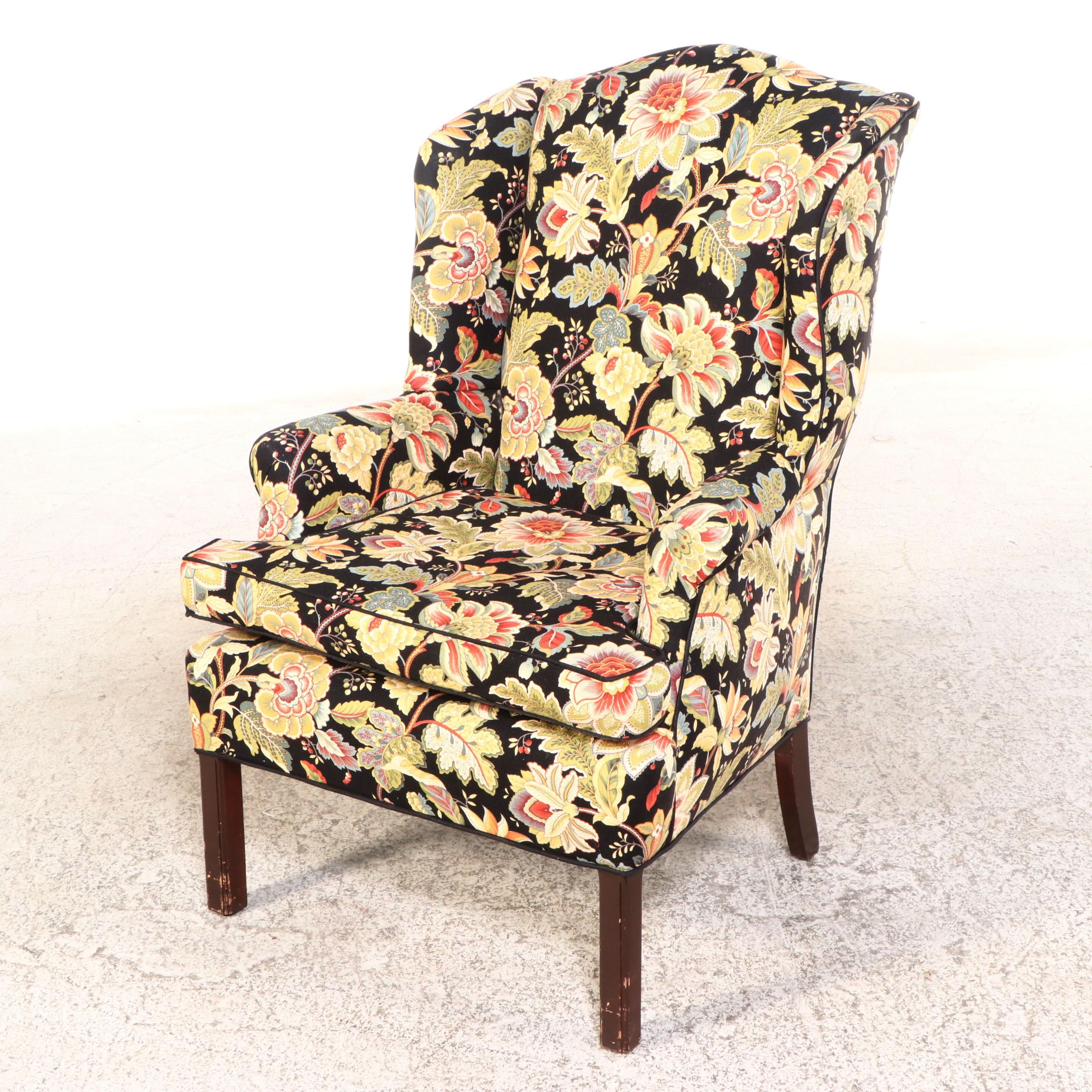 Chippendale Style Paisley Upholstered Wingback Chair, 20th Century