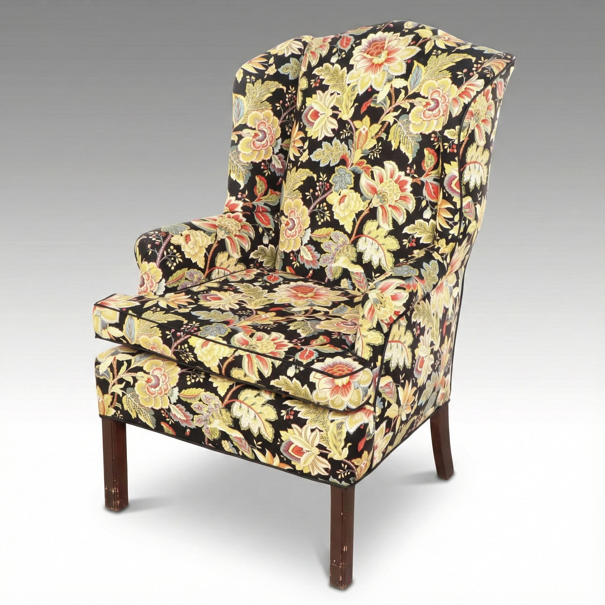 Chippendale Style Paisley Upholstered Wingback Chair, 20th Century