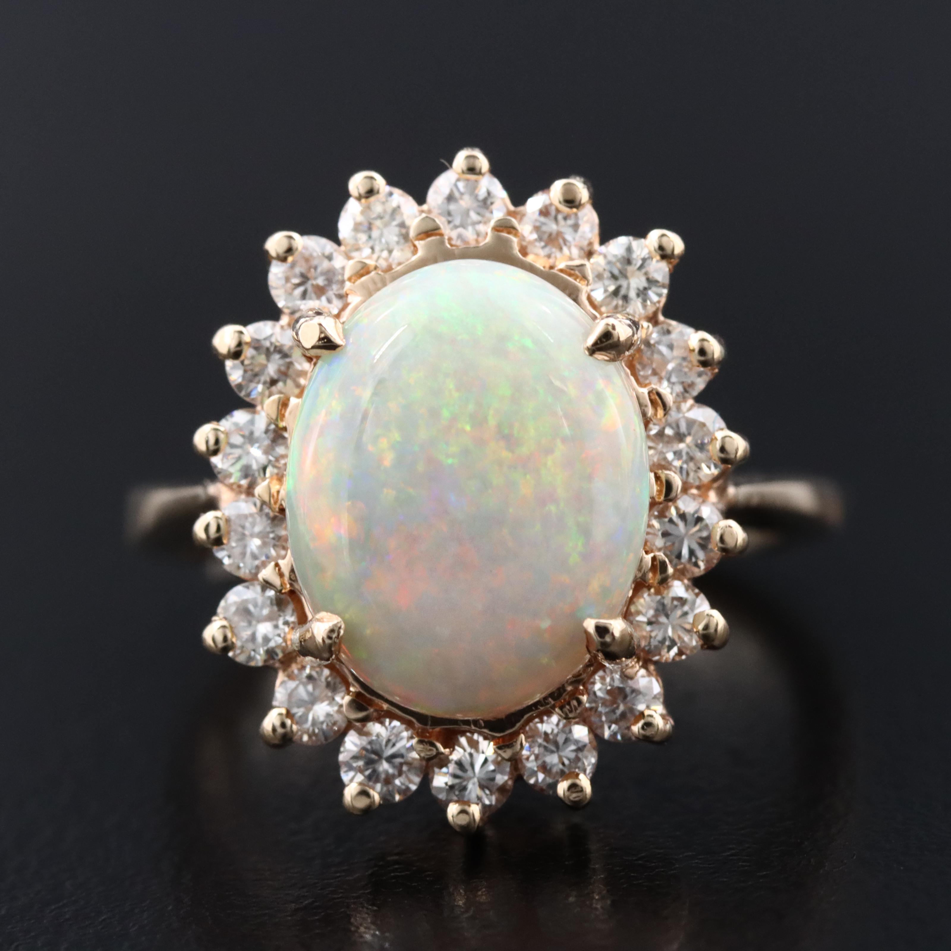 14K Opal and 1.00 CTW Diamond Ring
