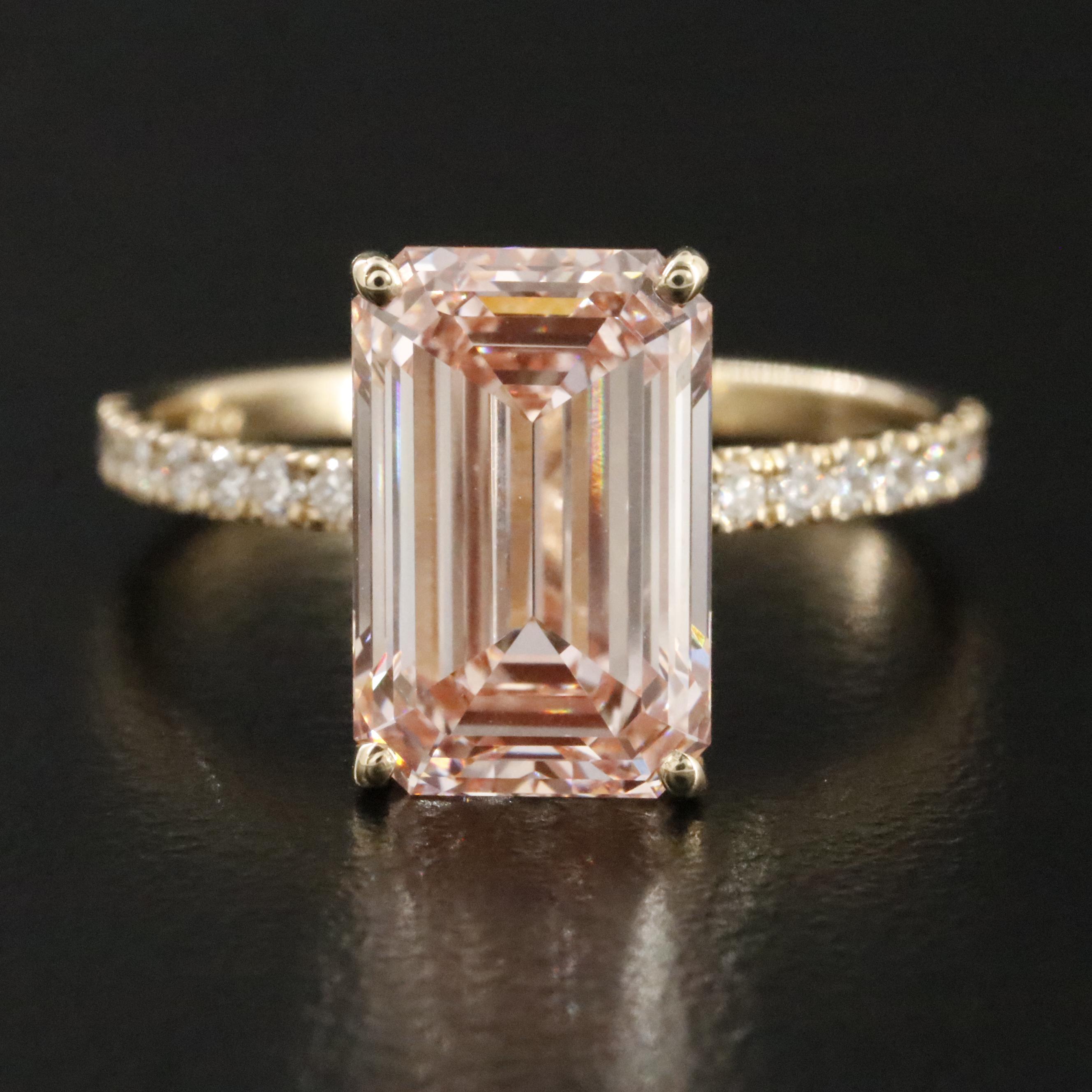 14K 4.24 CTW Lab Grown Diamond Ring with IGI Report & Fancy Pink Center