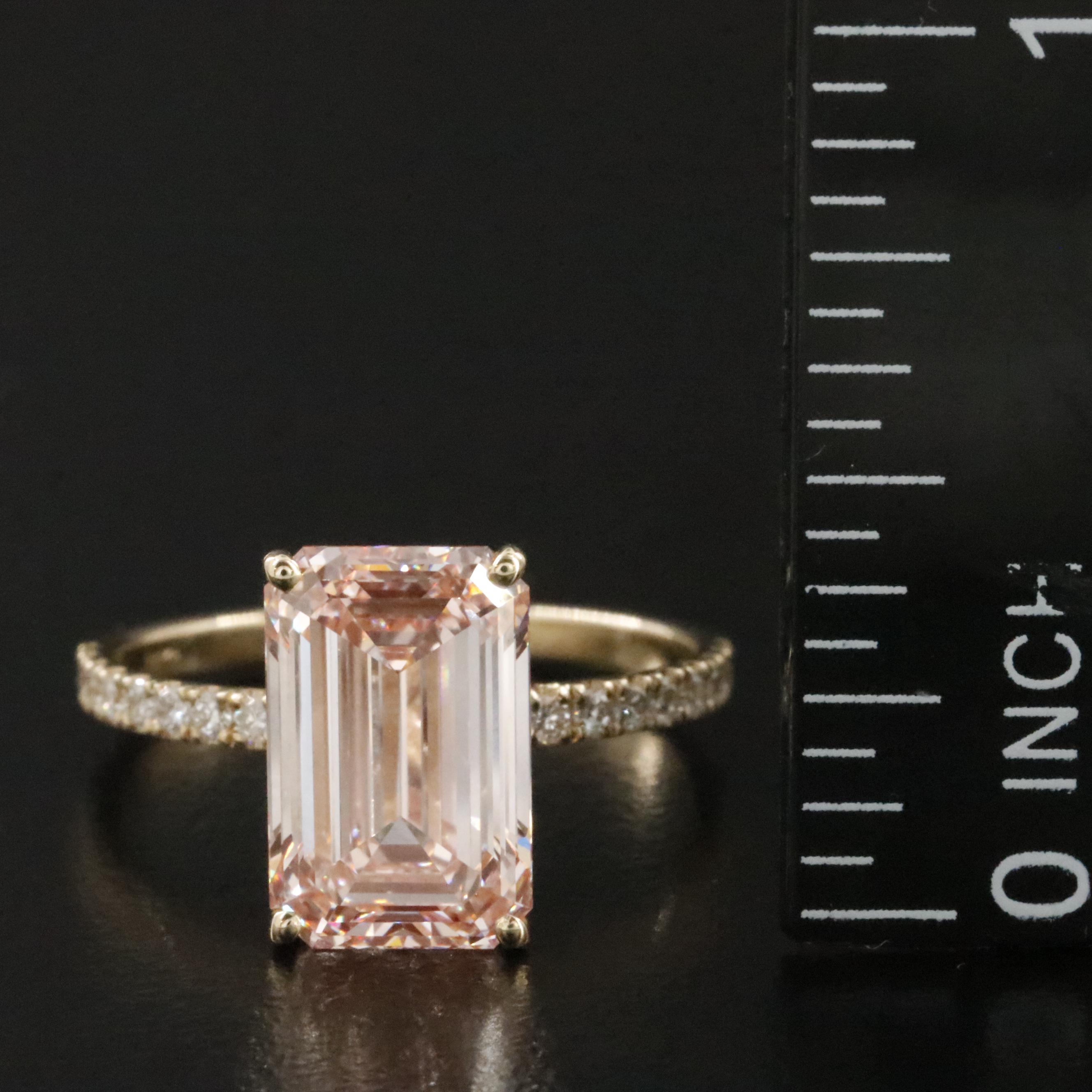 14K 4.24 CTW Lab Grown Diamond Ring with IGI Report & Fancy Pink Center