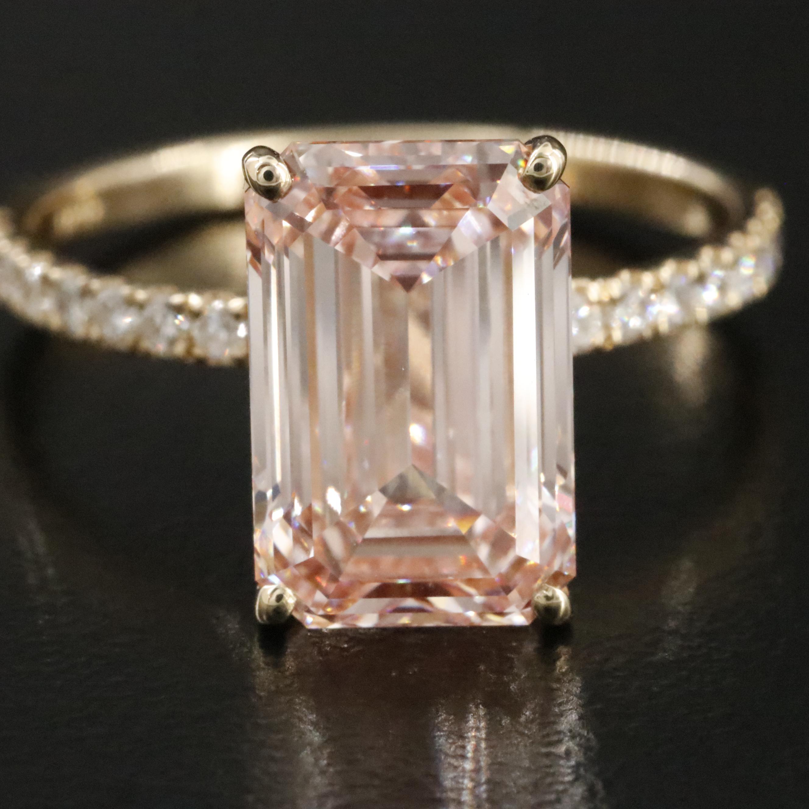 14K 4.24 CTW Lab Grown Diamond Ring with IGI Report & Fancy Pink Center
