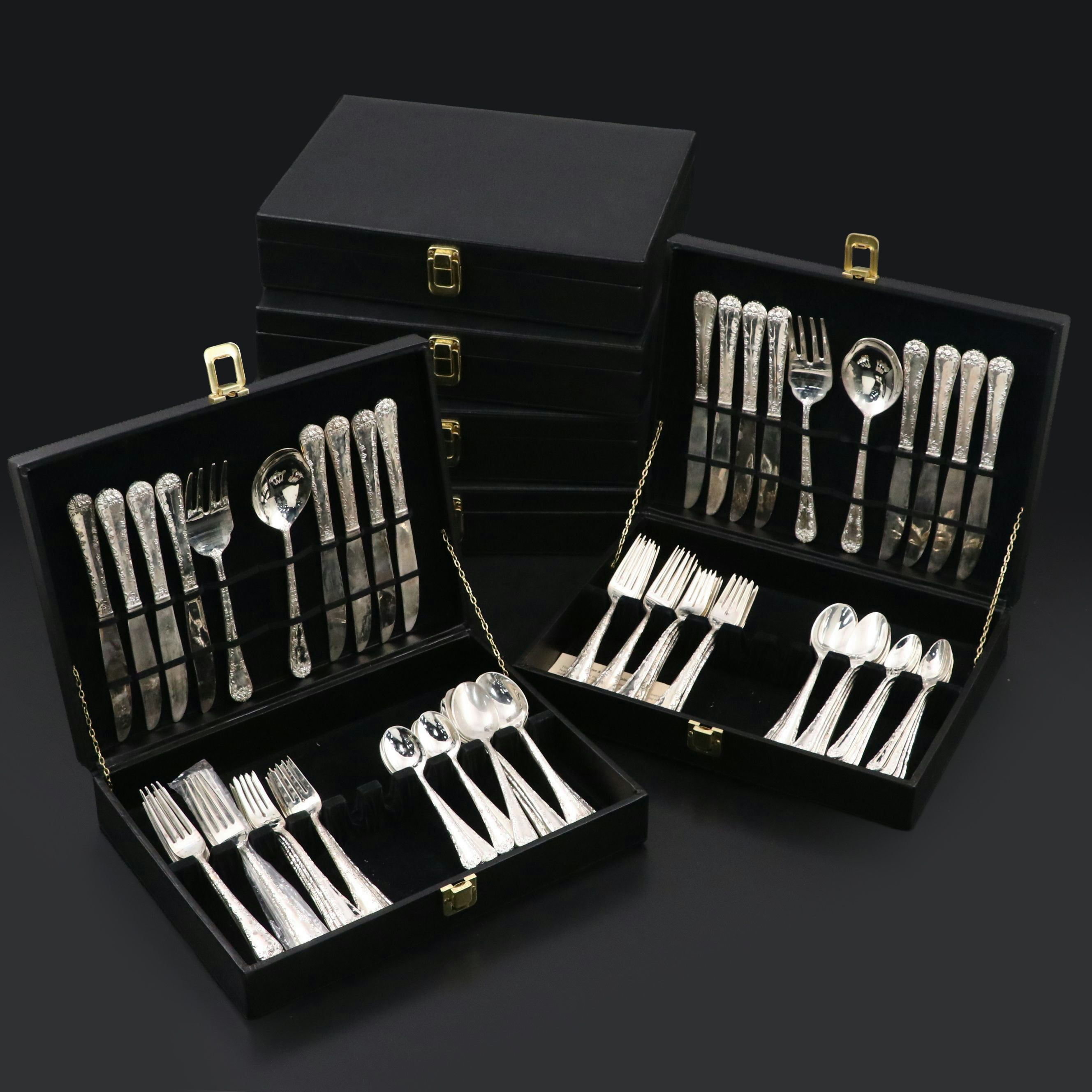 William Rogers & Son "Enchanted Rose" Silver Plate Flatware Sets