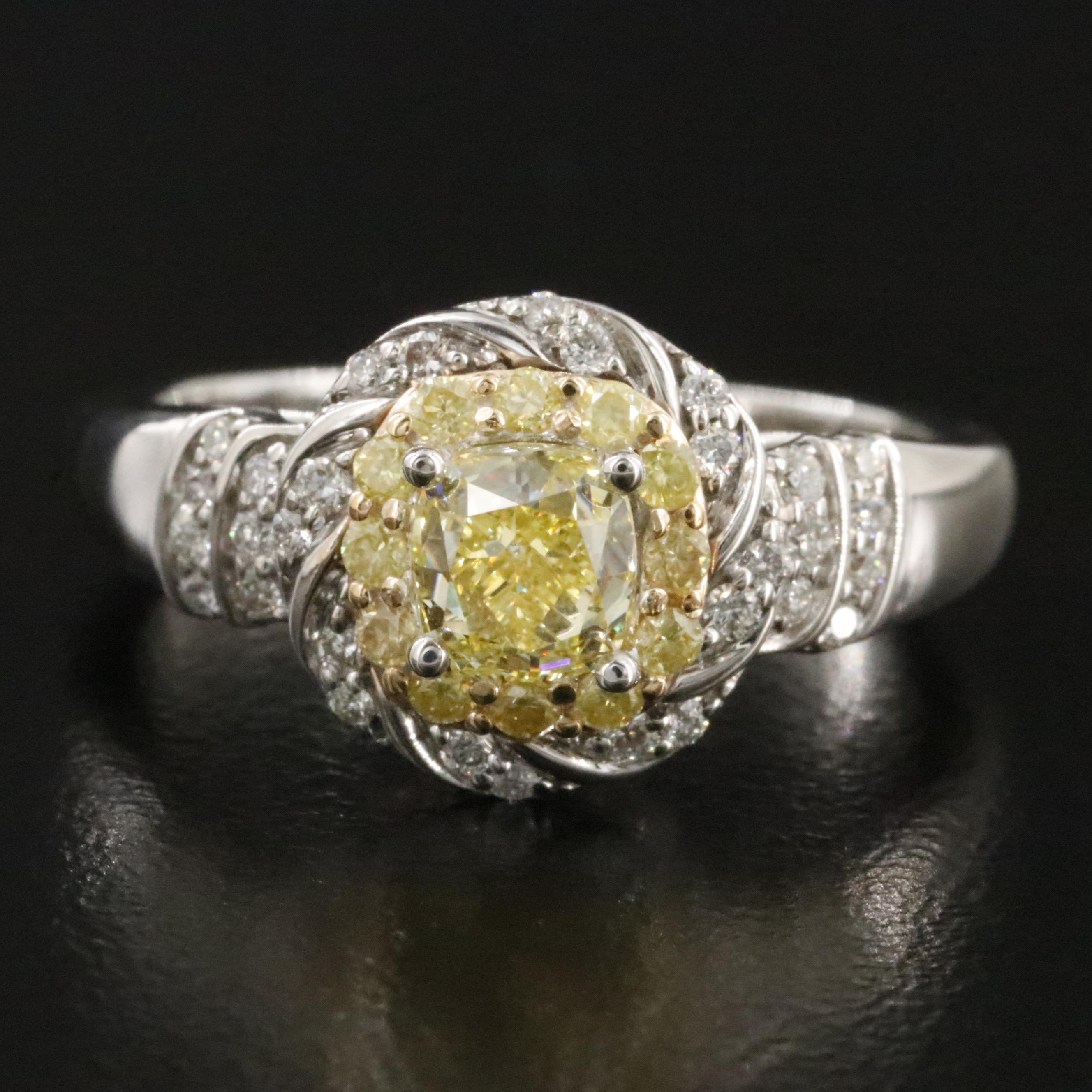 Chromia 18K 1.41 CTW Diamond Ring with Fancy Yellow Diamonds and GIA Report